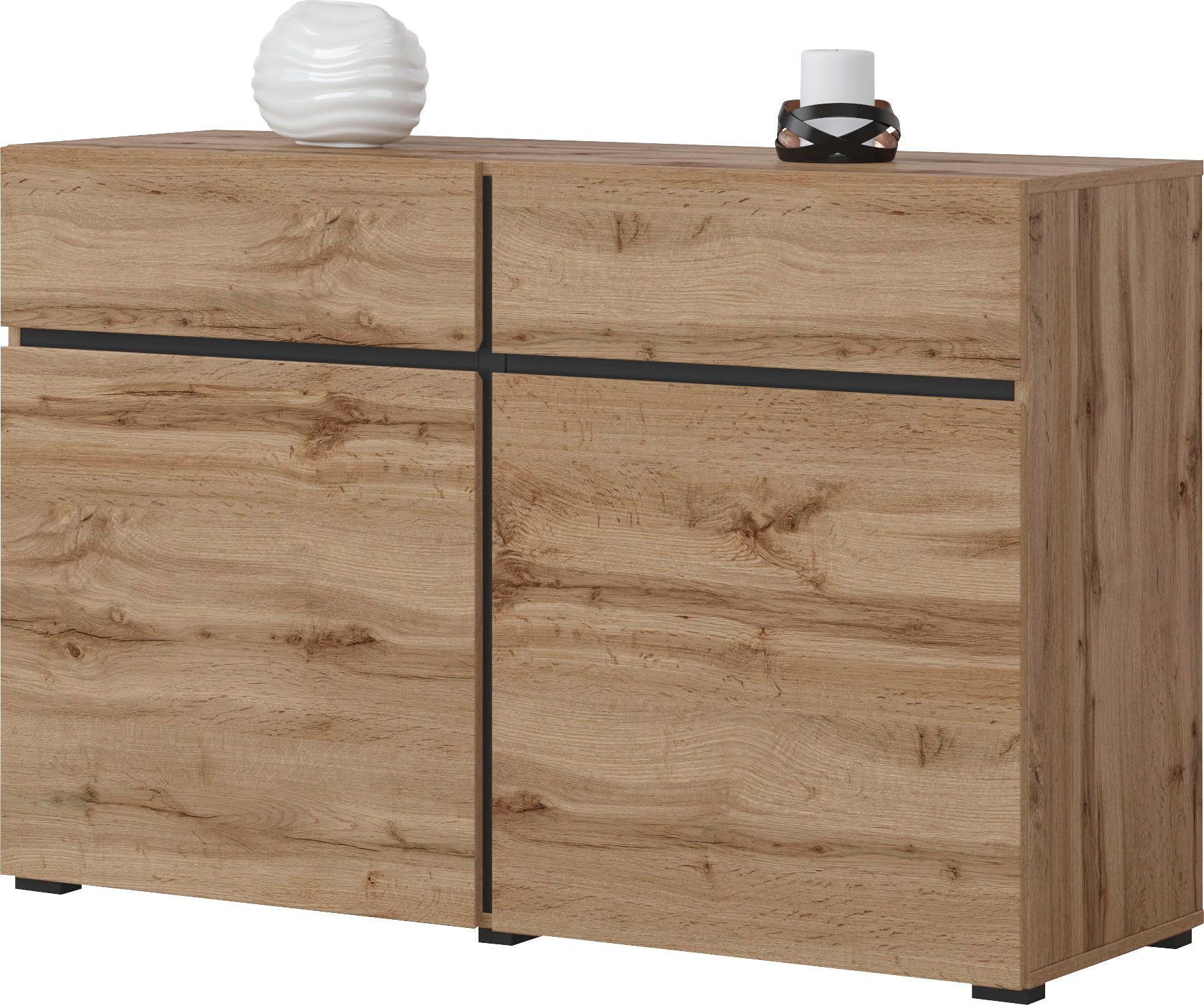 OTTO home Sideboard Cross,Breite 119,5 cm, moderne grifflose Kommode,2 Türen/2 Schubkästen, Schubladenschrank,Anrichte mit viel Stauraum, Einlegeböden verstellbar