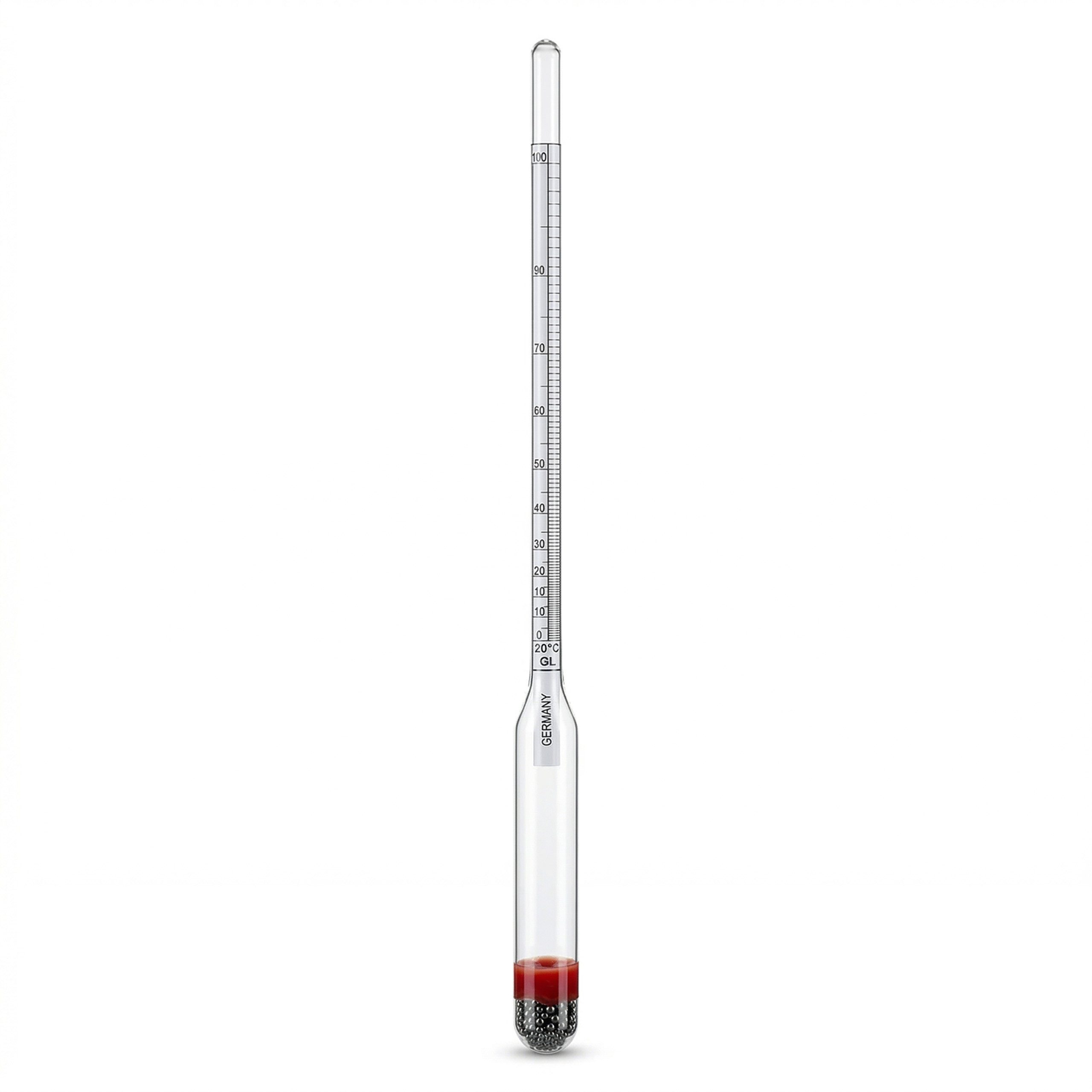 Lantelme Kochthermometer Alkoholmeter Aräometer aus Glas mit Gay-Lussac-Skala 0-100 GL, Deutsche Herstellung, Alkoholspindel 0–100 % für Destilate
