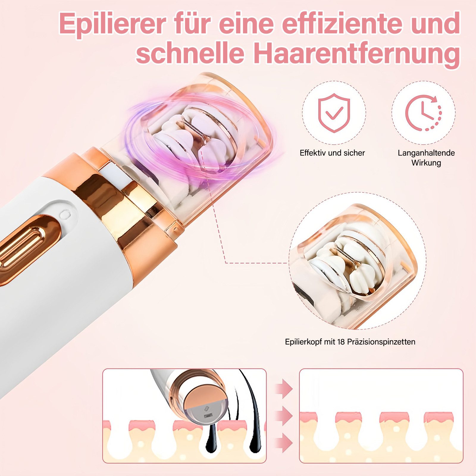 MOPUEA Epilierer Gesichtsrasierer Frauen Wiederaufladbar Kabellos Schmerzfrei Epilierer, USB Haarentfernung Gerät Für Frauen Gesicht Beine Und Körper Anwendung, Sanfter Elektrischer Rasierer Damen Tragbar Effektive Haarentfernung