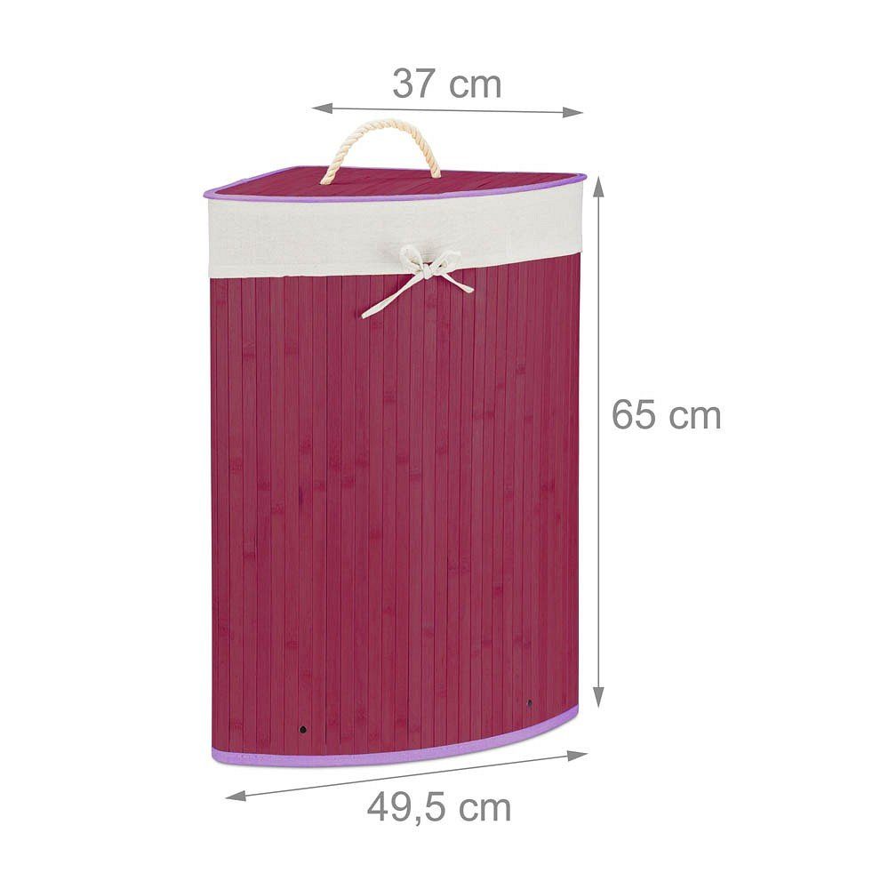 relaxdays Wäschekorb 1 Eckwäschekorb Bambus ca. 60 Liter - lila/weiß