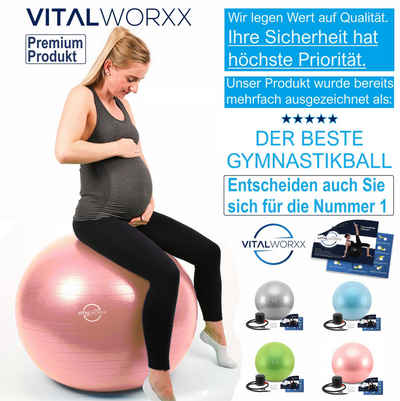 VITALWORXX Gymnastikball VITALWORXX Gymnastikball für Schwangere, extrem stabil, mit Pumpe, Hohe Materialstärke, Anti-Burst-System