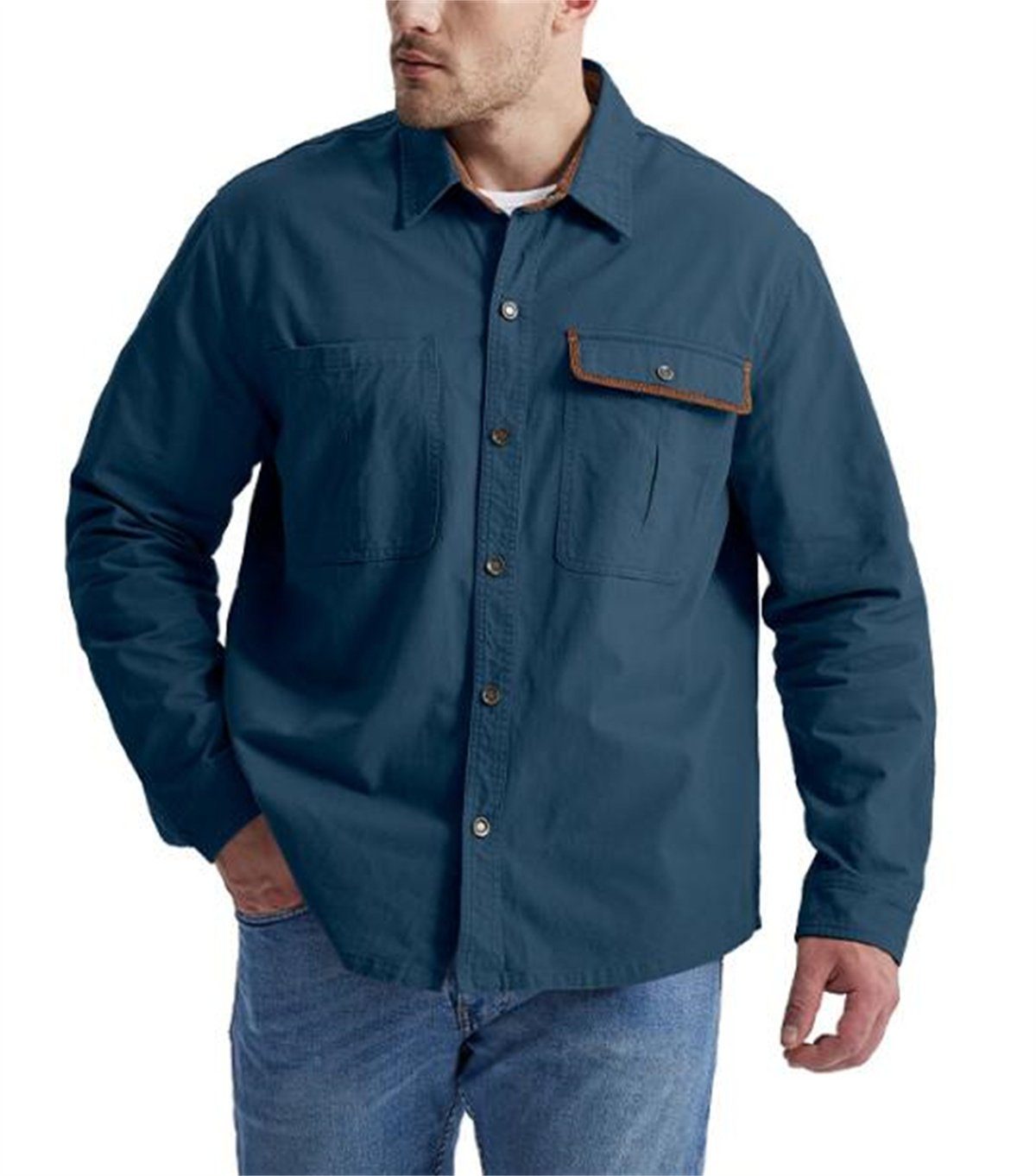Discaver Sweatshirt Übergroßes, übergroßes Hemd aus Cord in Kontrastfarbe mit Kragen Blau