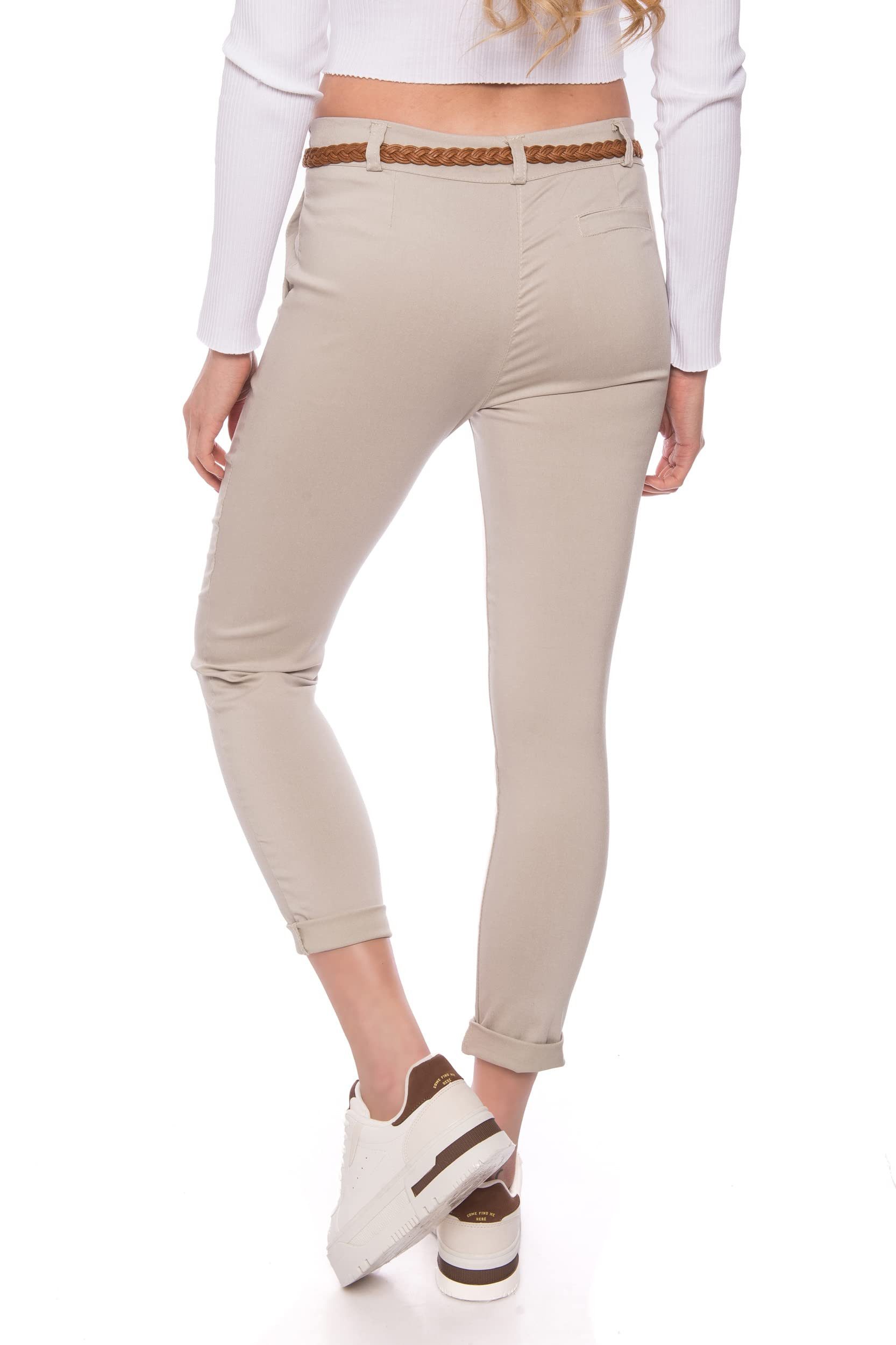 Kendindza Chinohose Chino Damen Hose Stretch mit Gürtel Stoffhose Damen elegant lang - 7/8 Elastisch Gürtel – Bild 5 von 5