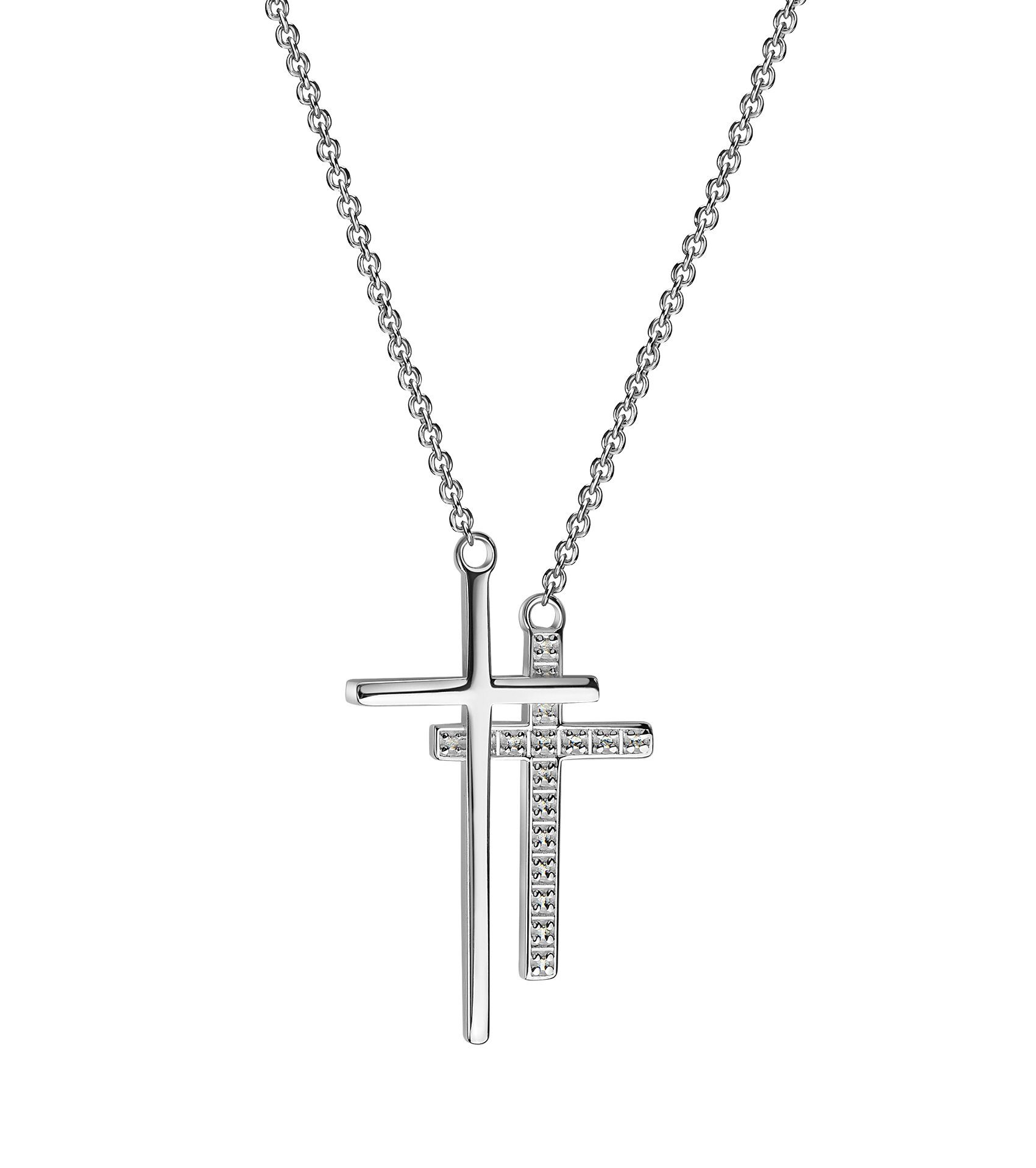 Herren), Kreuzkette 925 Damen Kette Silber JEVELION Made in Doppel-Kreuz - Kreuzanhänger und (Silberkreuz, + für Germany Anhänger