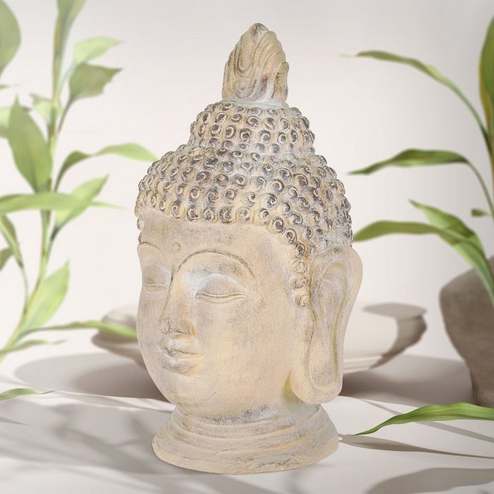 ECD Germany Dekofigur Buddha Kopf beige/grau 45x39x78 cm aus Kunststein (ohne Montagematerial ohne Montagematerial)