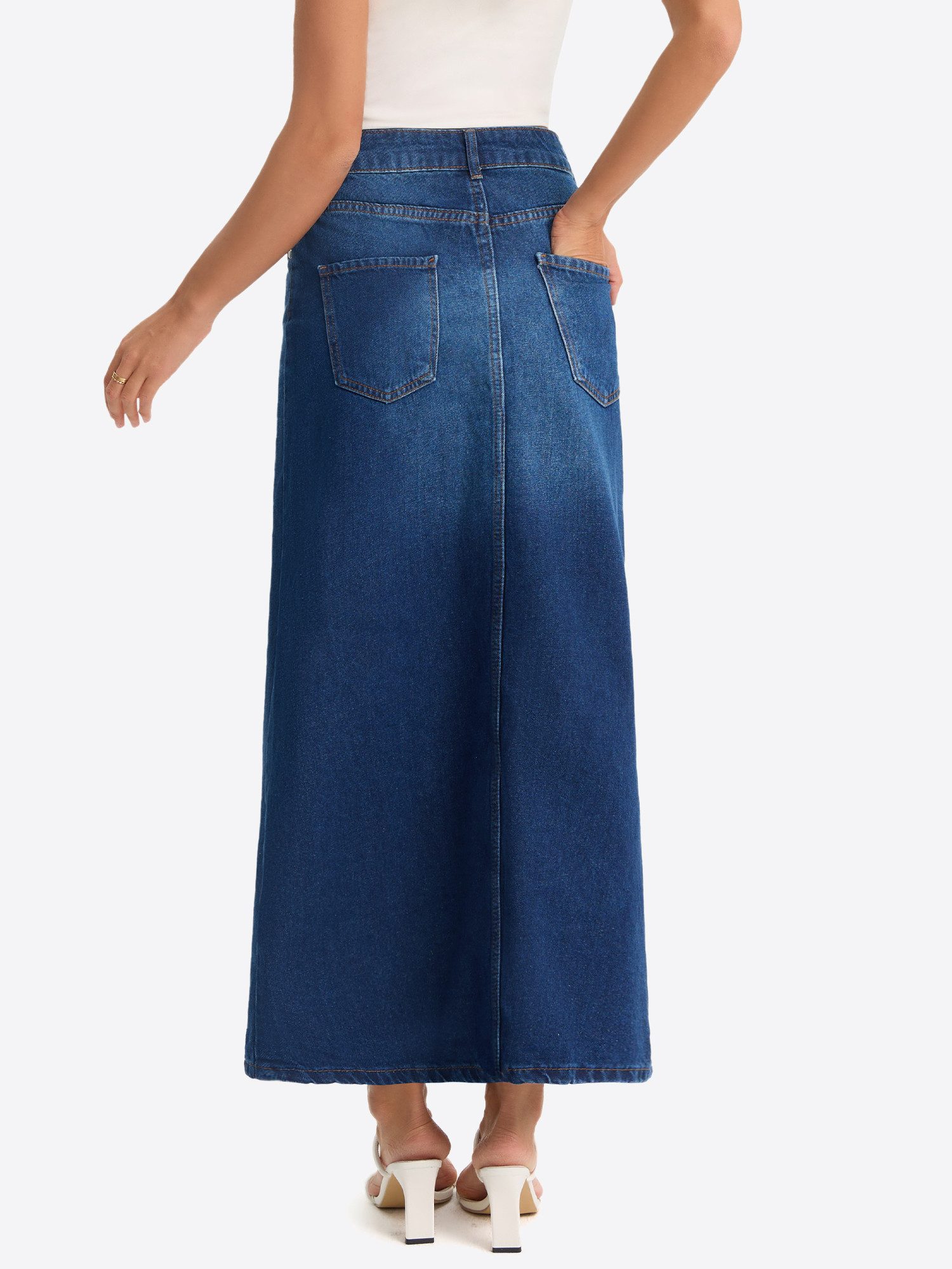 Imily Bela Jeansrock Damen Midi mit vorderem Schlitz aus Baumwolle Denim Ca günstig online kaufen
