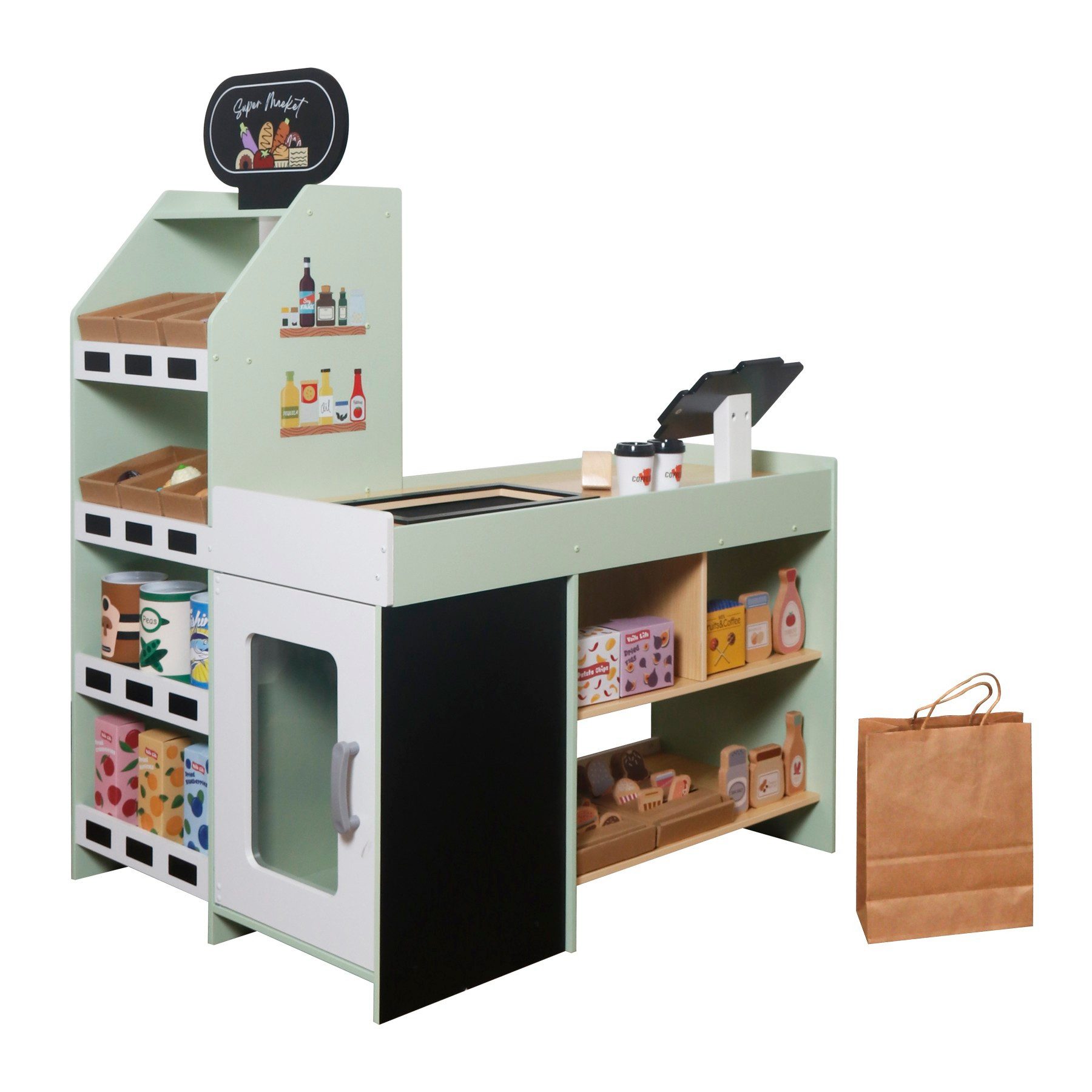 TikTakToo Kaufladen Holz-Kaufladen für Kinder mit Zubehör – Supermarkt-Spielset, Fördert Fantasie und Rollenspiel – mit vielen Details