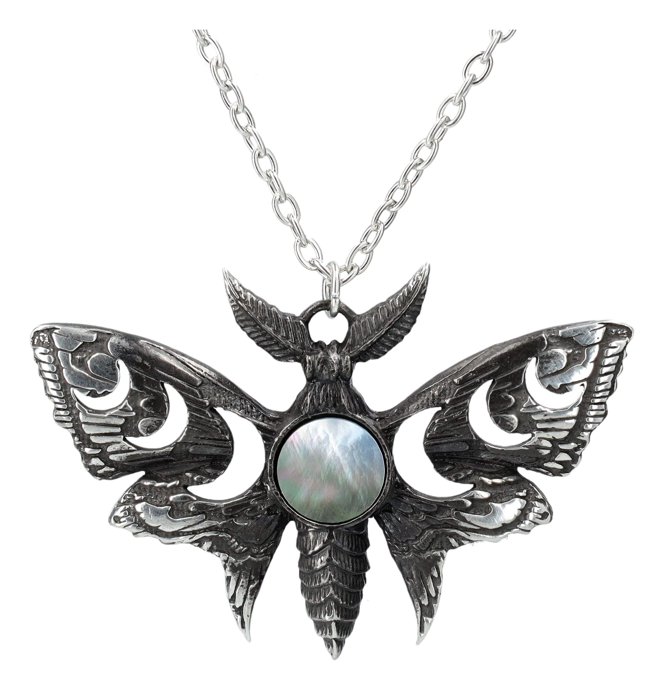Kette mit Anhänger Alchemy England Kette – Gothic Mond-Motte Anhänger mit Perlmutt 50 cm