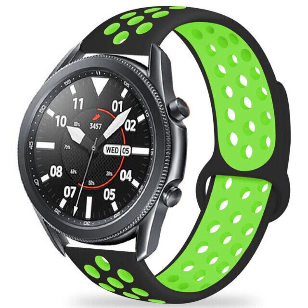 SmartUP Uhrenarmband Sport Silikon Armband für Samsung Galaxy Watch 6 5 4 Gear S3 Classic, Sportband, Silikon Ersatzarmband #4 Schwarz - Grün