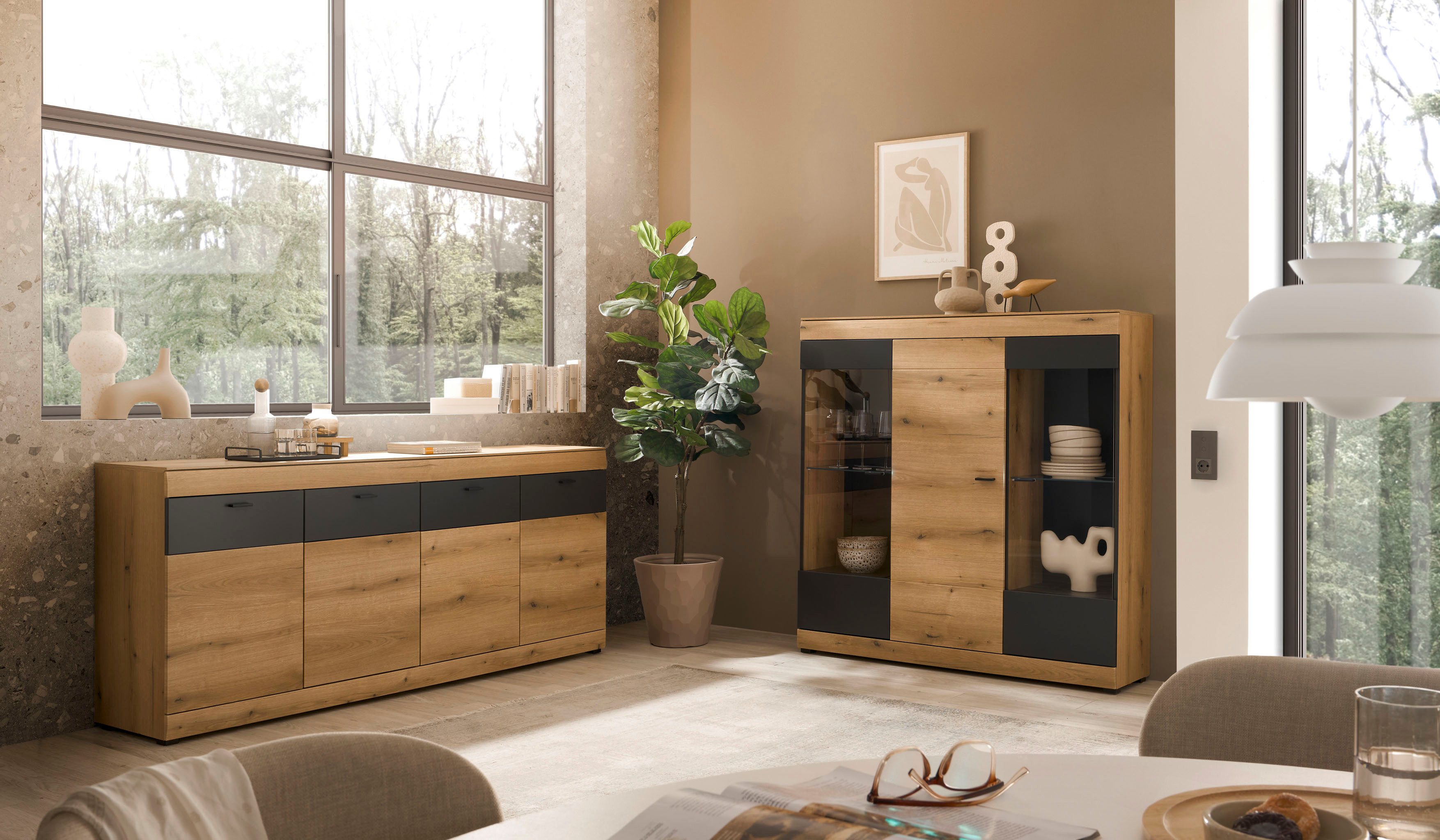 Home affaire Wohnwand Soleto, zeitlose Anbauwand, Komplettset im modernen Stil, (Komplett-Set, 2-St), enthält Sideboard und Highboard