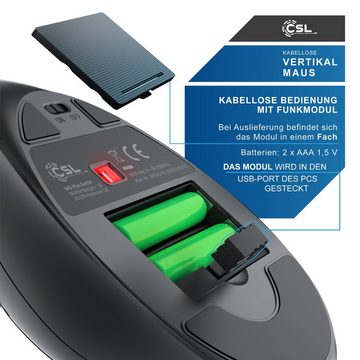 CSL ergonomische Maus (Funk, Kabellose Mouse 2,4 GHz, 1000-2400 DPI, Wireless, für PC und Mac)