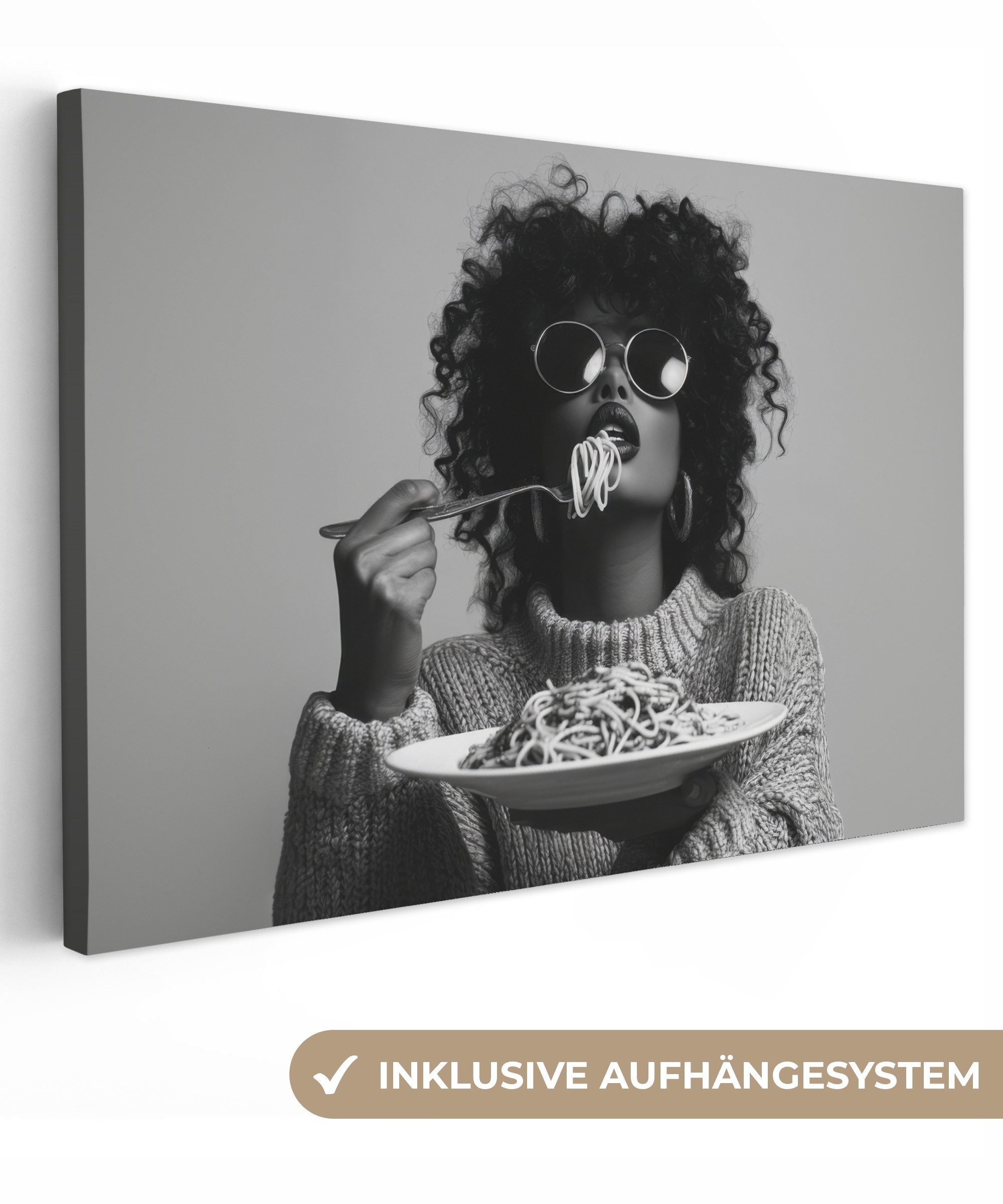 OneMillionCanvasses® Leinwandbild Frau - Nudeln - günstig online kaufen