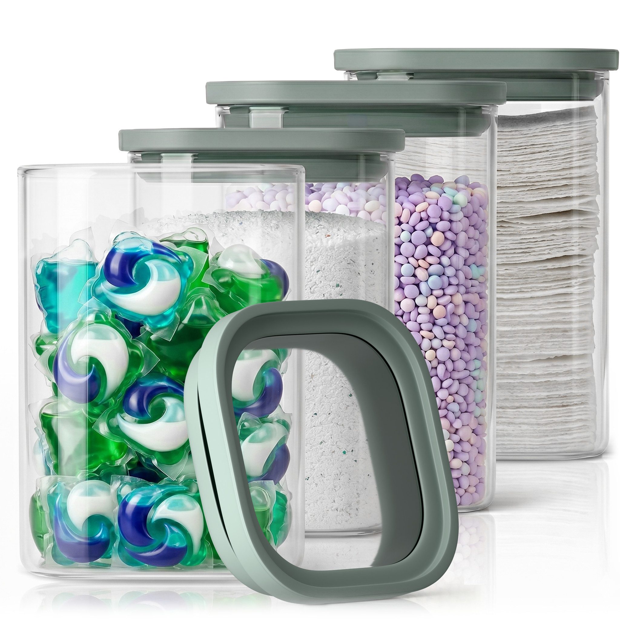 Lemontree Aufbewahrungsdose Waschmittel Aufbewahrung Glas - Luftdichter Silikonverschluss (Glasbehälter mit Deckel Vorratsgläser Waschpulver Aufbewahrungsbox), Bruchsicher, Borosilikatglas Spülmaschinenfest -Stapelbar & Nachhaltig