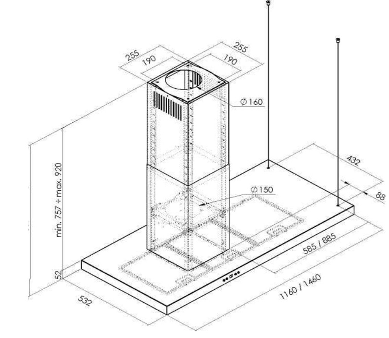 GURARI Inselhaube GCH 793.R Diamond Eco BL Dunstabzugshaube Insel 116 cm Serie Diamond Eco GCH 793.R Diamond Eco BL Dunstabzugshaube Insel 116 cm, Dunstabzugshaube 116 cm, Ablage rechts, 850 m³/h, Deckenhaube