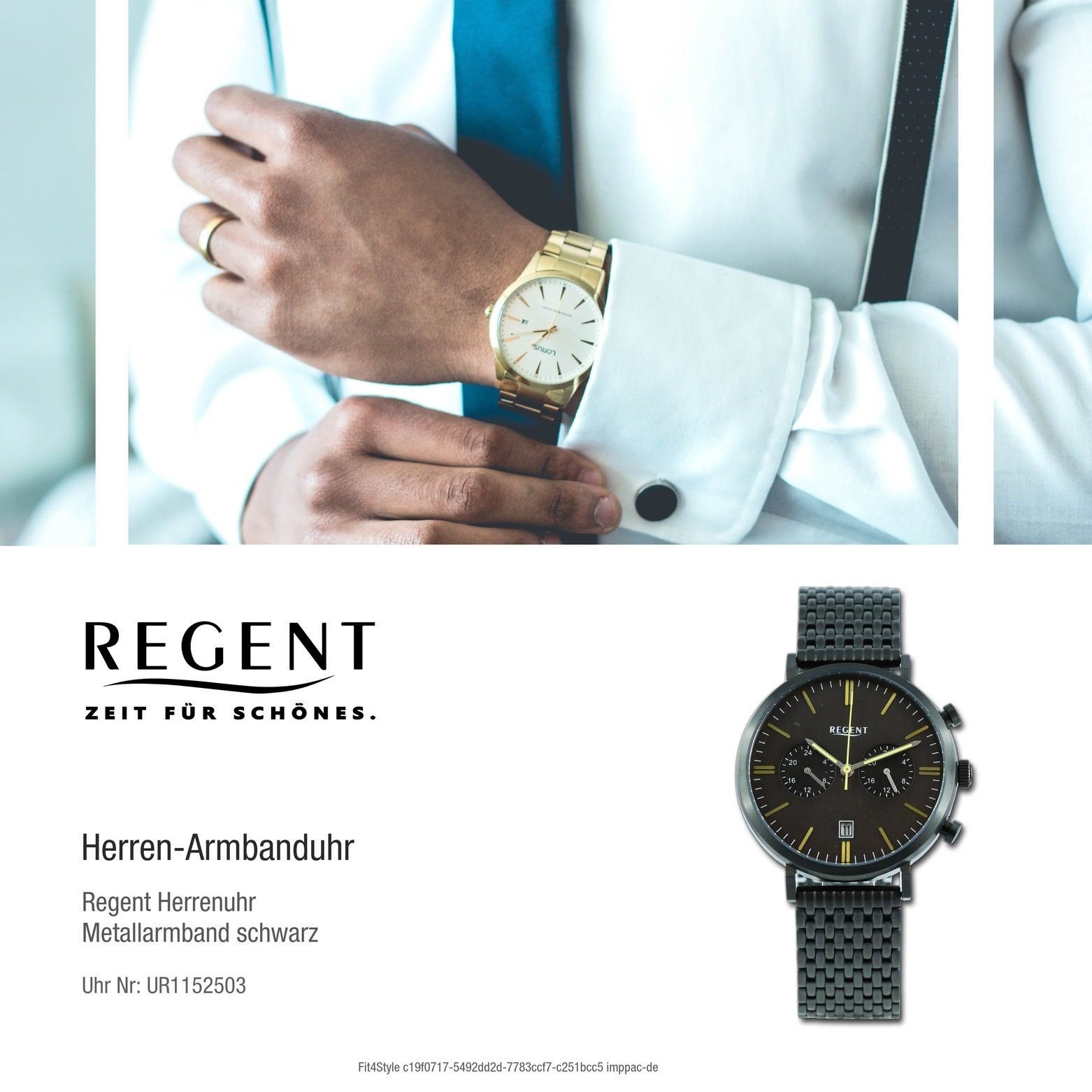 Herren Analog, Armbanduhr 41mm), (ca. extra Quarzuhr groß Herren Regent Metallarmband rund, Armbanduhr Regent