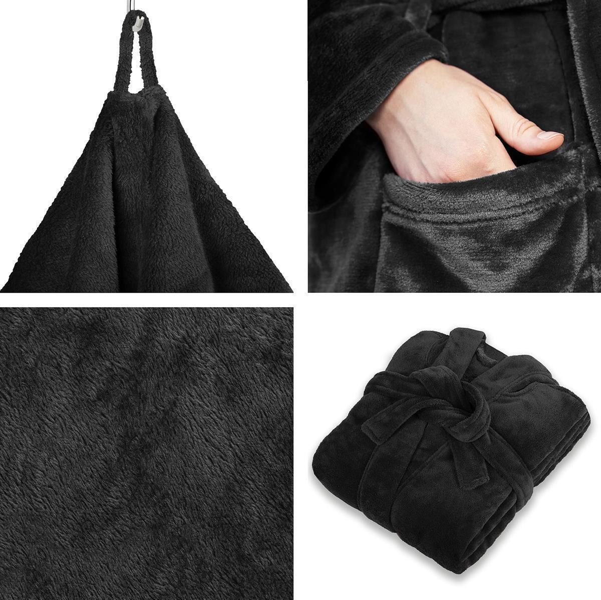 Gräfenstayn Unisex-Bademantel Damen Herren Kuschelfleece Bademantel Größe S-XXXL, warm & kuschelig, Waden bis Knöchellang, Fronttaschen, Gürtel, S-XXXL