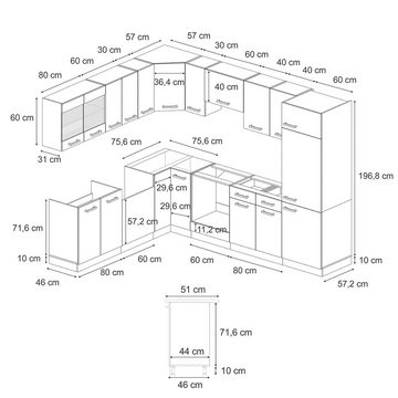 Livinity® Winkelküche R-Line, Schwarz Beton/Weiß, 227 x 287 cm AP Marmor