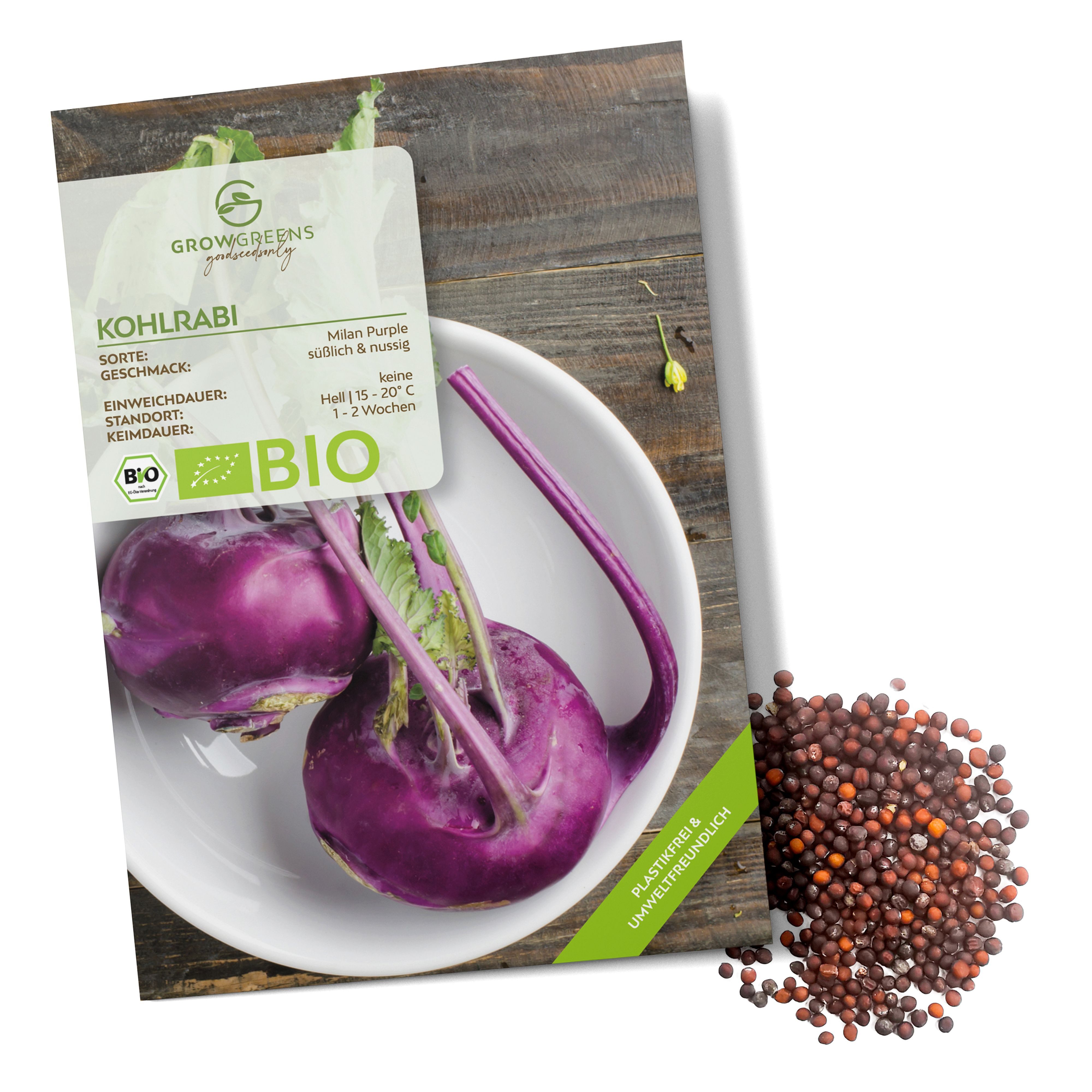 Gemüsesamen BIO Lila Kohlrabi Samen (Milan Purple) - Kohlrabi Saatgut (300 Korn)