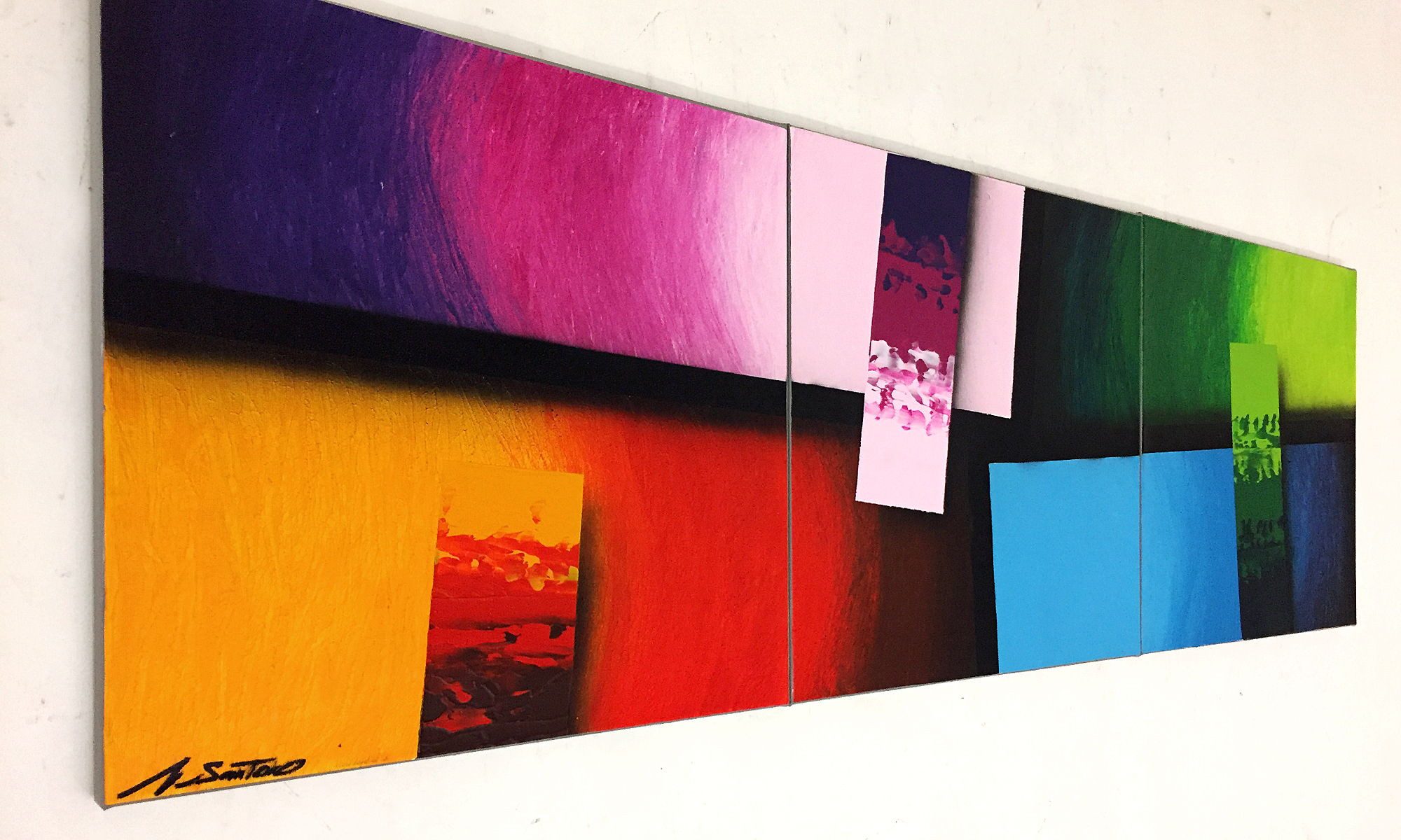 WandbilderXXL Gemälde Colorful 150 x 50 cm, Abstraktes Gemälde, handgemaltes Unikat