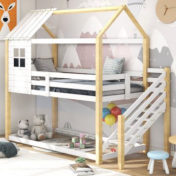 WISHDOR Kinderbett Jugendbett, Hausbett, Rahmen aus Kiefer, weiß (200x90cm)