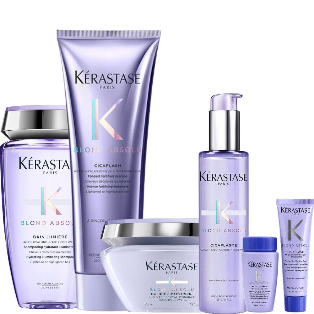 Kérastase Haarpflege-Set Blond Absolu Luxus-Routine Set, 6-tlg., mit Hyaluronsäure & Edelweiß-Extrakt