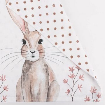 Clayre & Eef Dekokissen Wende-Kissenhülle Kaninchen Punkte Baumwolle weiß braun rosa 40x40cm