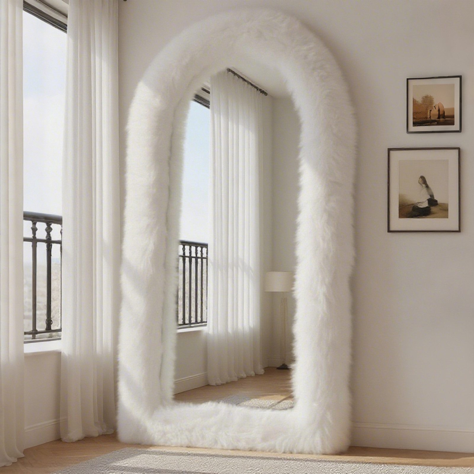 Ganzkörperspiegel Extra hoher Standspiegel 160cm Dekospiegel mit weißem Plüschrahmen