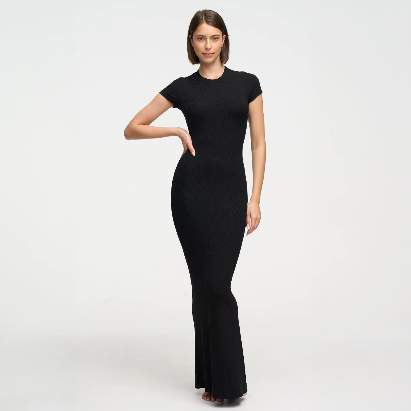 Creamy Fabrics Jerseykleid Ribbed T-Shirt Maxikleid-Schwarz-S günstig online kaufen