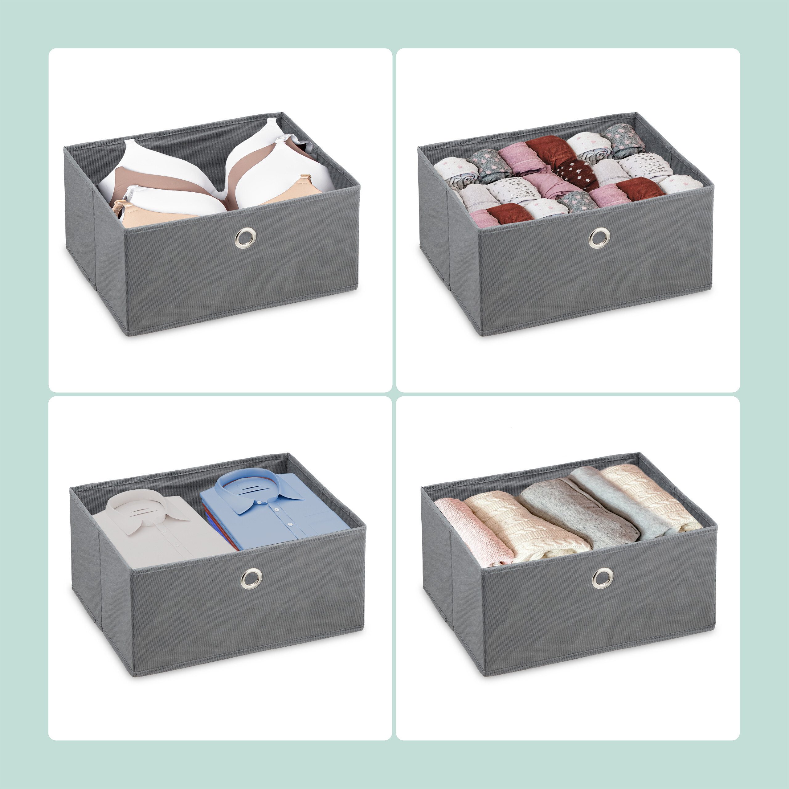 relaxdays Kommode Holzoptik mit Stoffschublade, grau