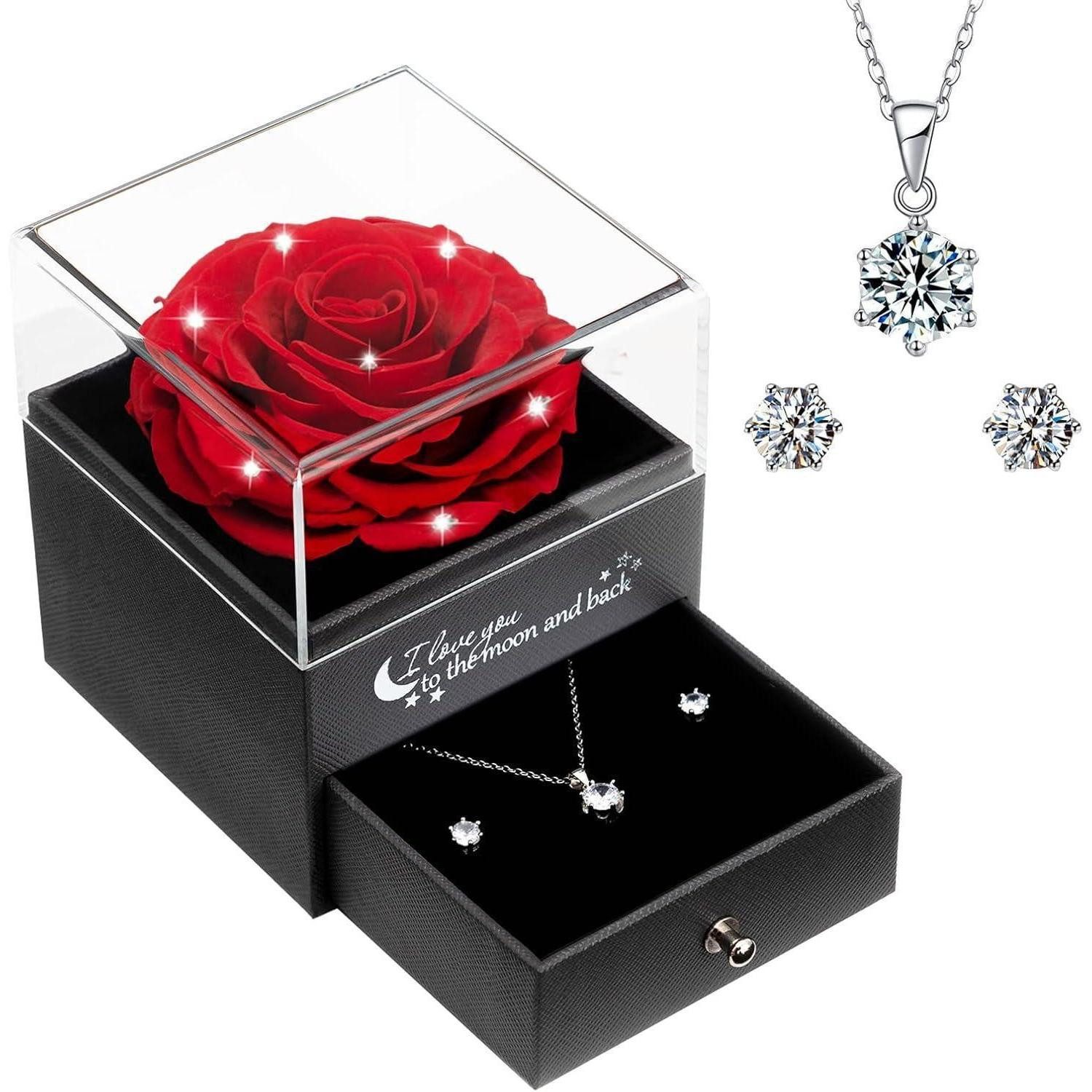 LuxusKollektion Geschenkbox Muttertagsgeschenk Rose Ewige Halskette Mama Jahrestag Kristallrot