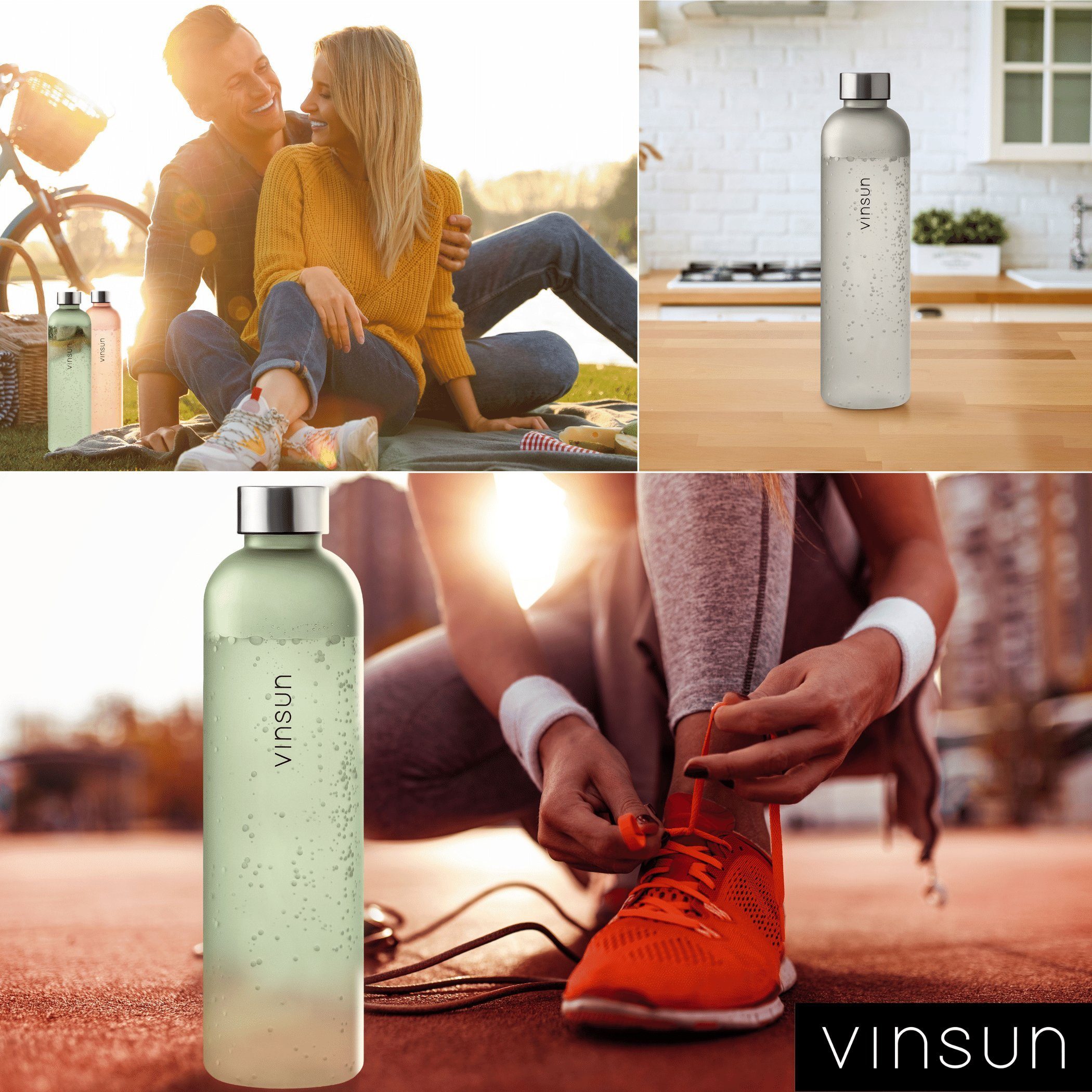 Vinsun Trinkflasche Trinkflasche bruchsicher, frei, Kohlensäure geeignet, und Tritan, Orange Geruchs- auslaufsicher, BPA 650ml, auslaufsicher Geschmacksneutral