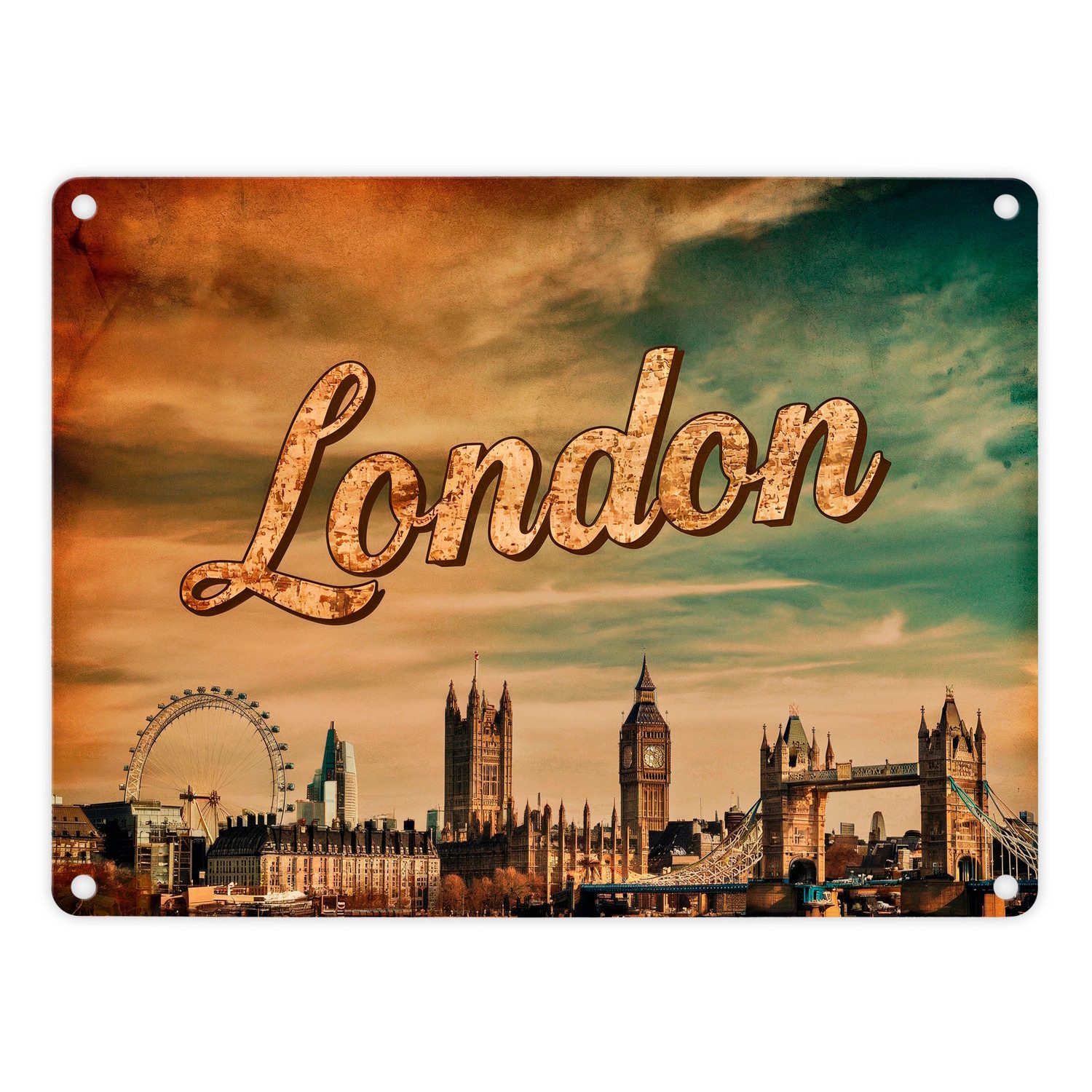 speecheese Metallschild Londoner Skyline Metallschild in 15x20 cm - London
