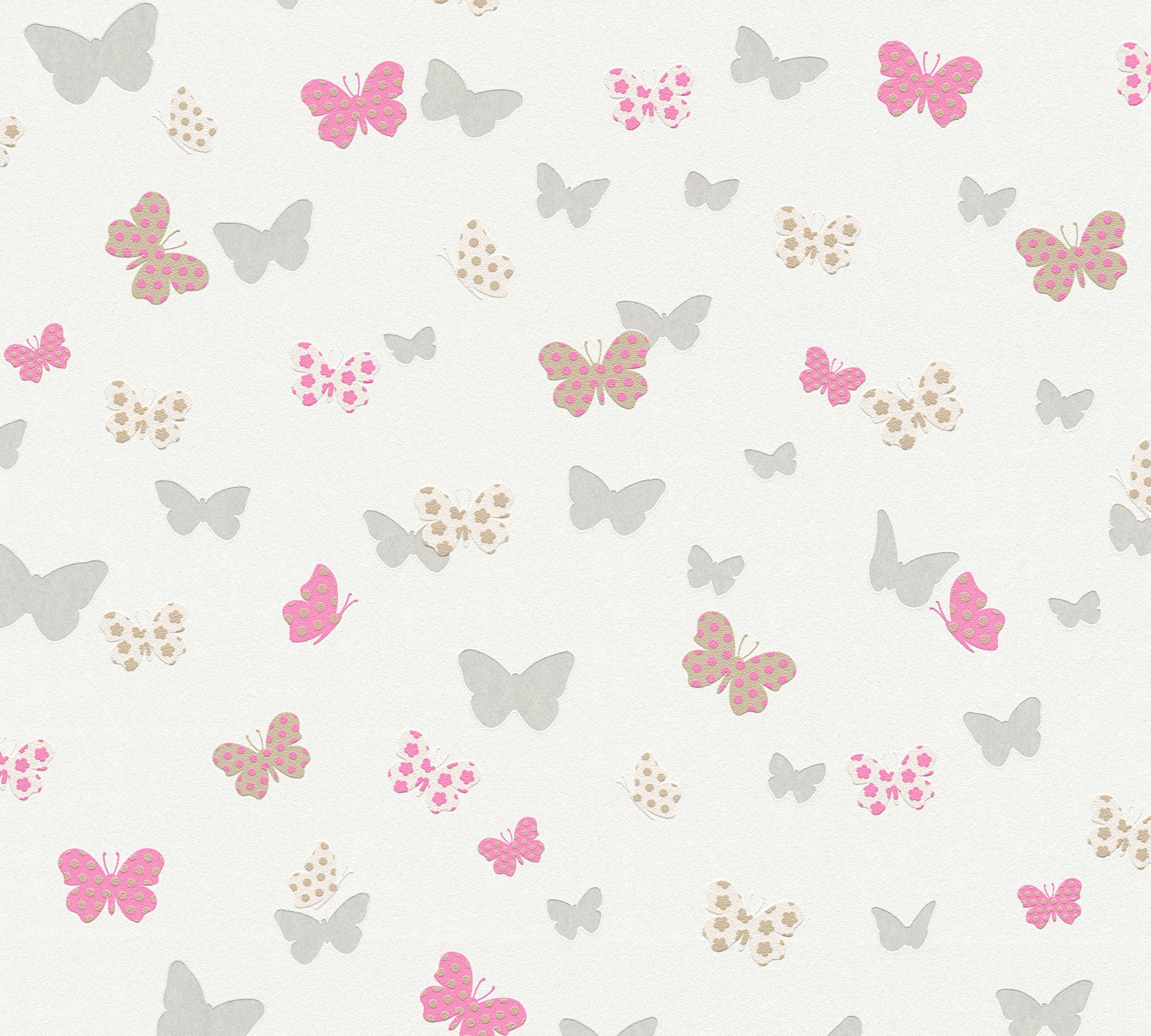 Schmetterling Vliestapete A.S. Attractive, Kinderzimmer Tapete weiß/grau/rosa Création