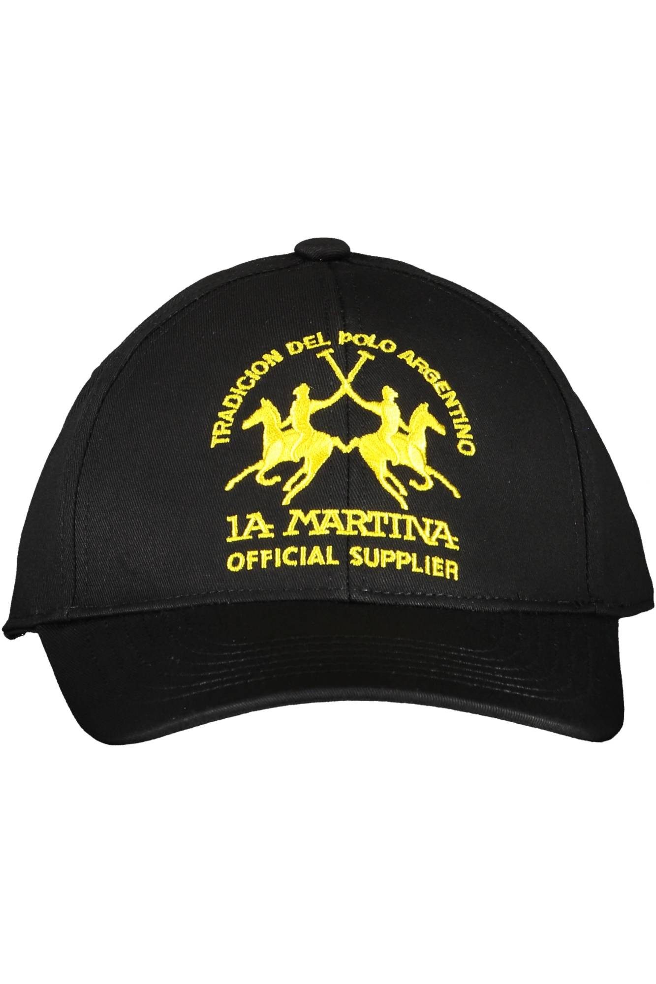 La Martina Strickmütze Elegante Herrenkappe Schwarz mit Stickerei & Kontrasten - Logo Design