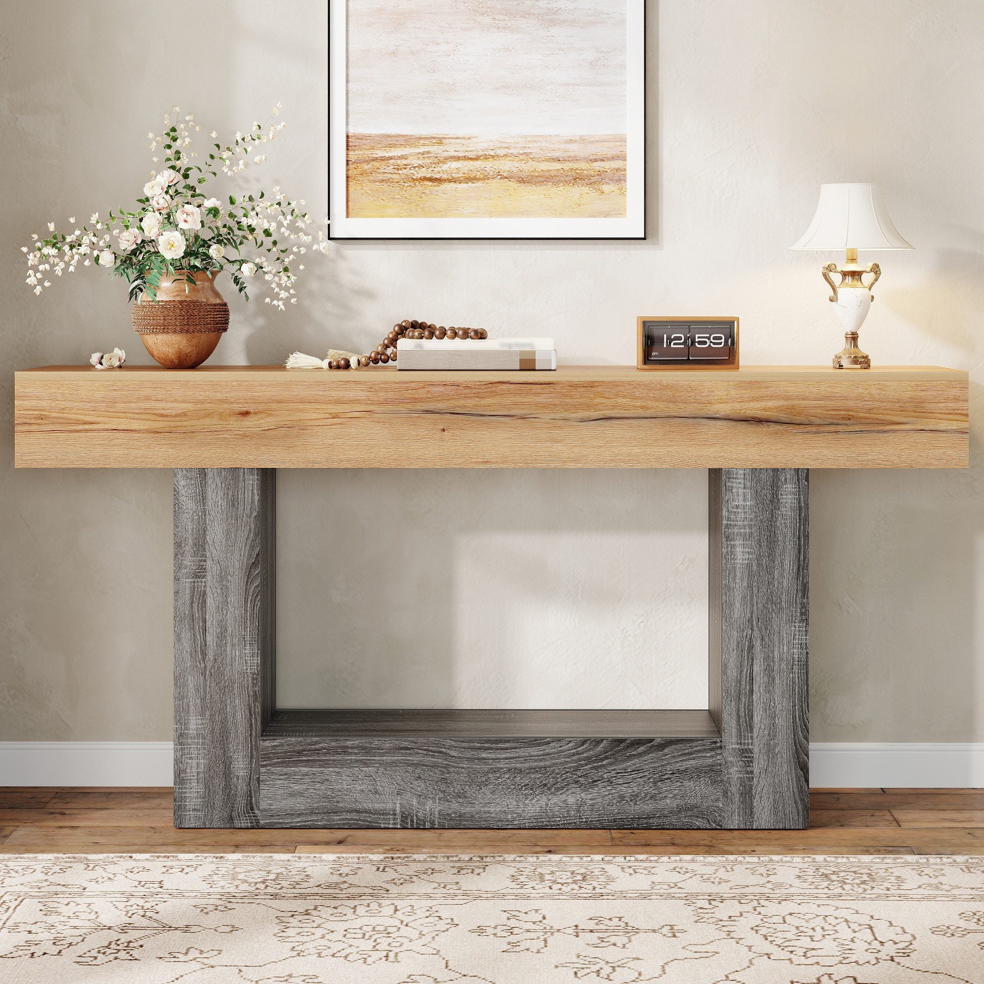 OKWISH Sideboard 160x82,5x30 cmZweifarbiger Konsolentisch in Holzoptik (Packung, 1 St., Unteres Ablagefach aus Spanplatte), mit dicker Tischplatte, Für Flur & Wohnzimmer
