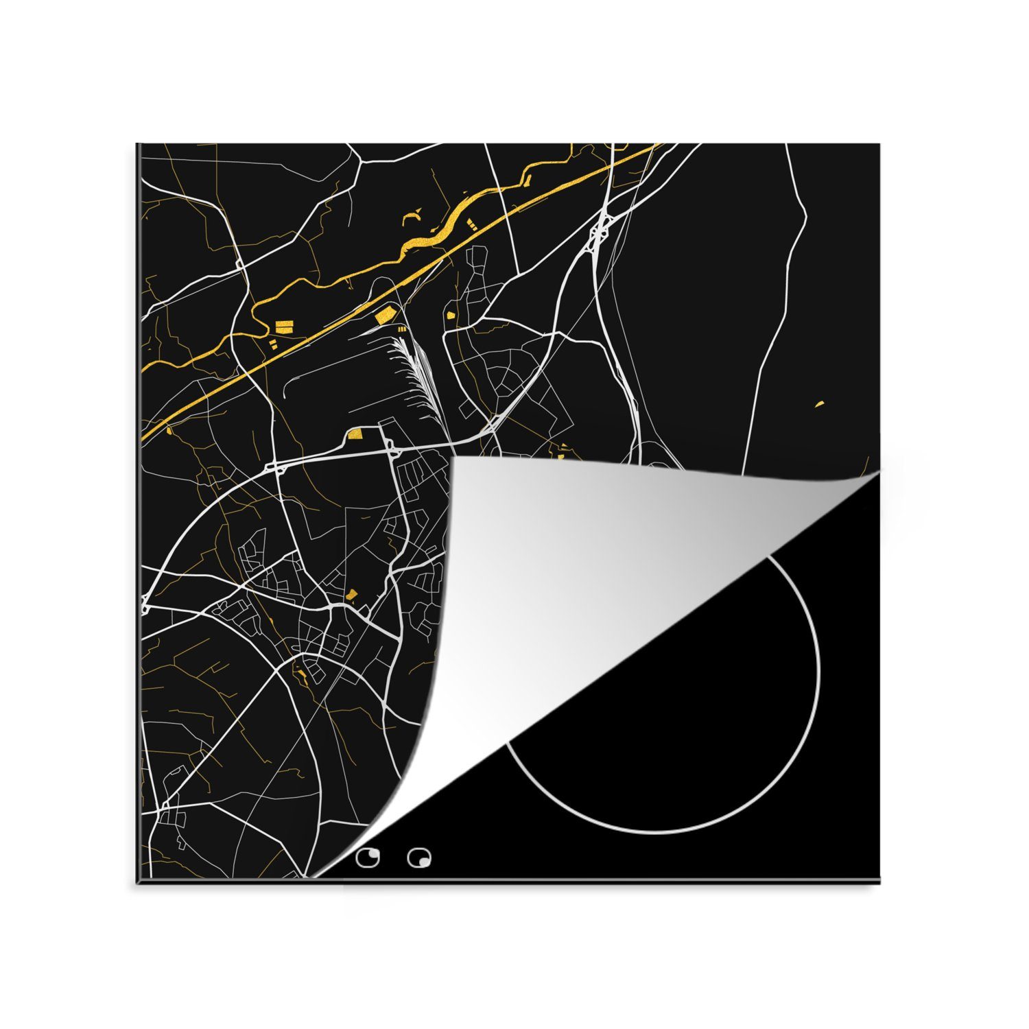 MuchoWow Herdblende-/Abdeckplatte Gold - Deutschland - Karte - Stadtplan - Marl, Vinyl, (1 tlg), 78x78 cm, Ceranfeldabdeckung, Arbeitsplatte für küche