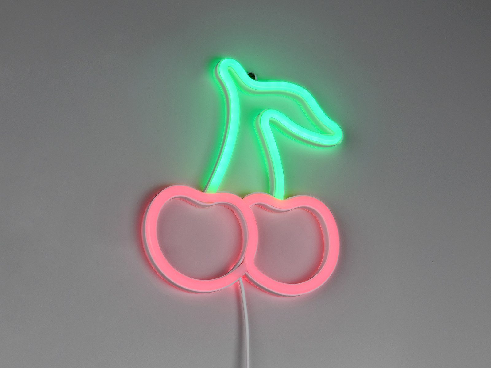 Reality Leuchten LED Dekolicht Flaches Neon-Schild Kirschen, Höhe 22cm, LED fest integriert, USB Dekoleuchte, Wand Deko Lampe Kirschen mit Netzteil & Schalter