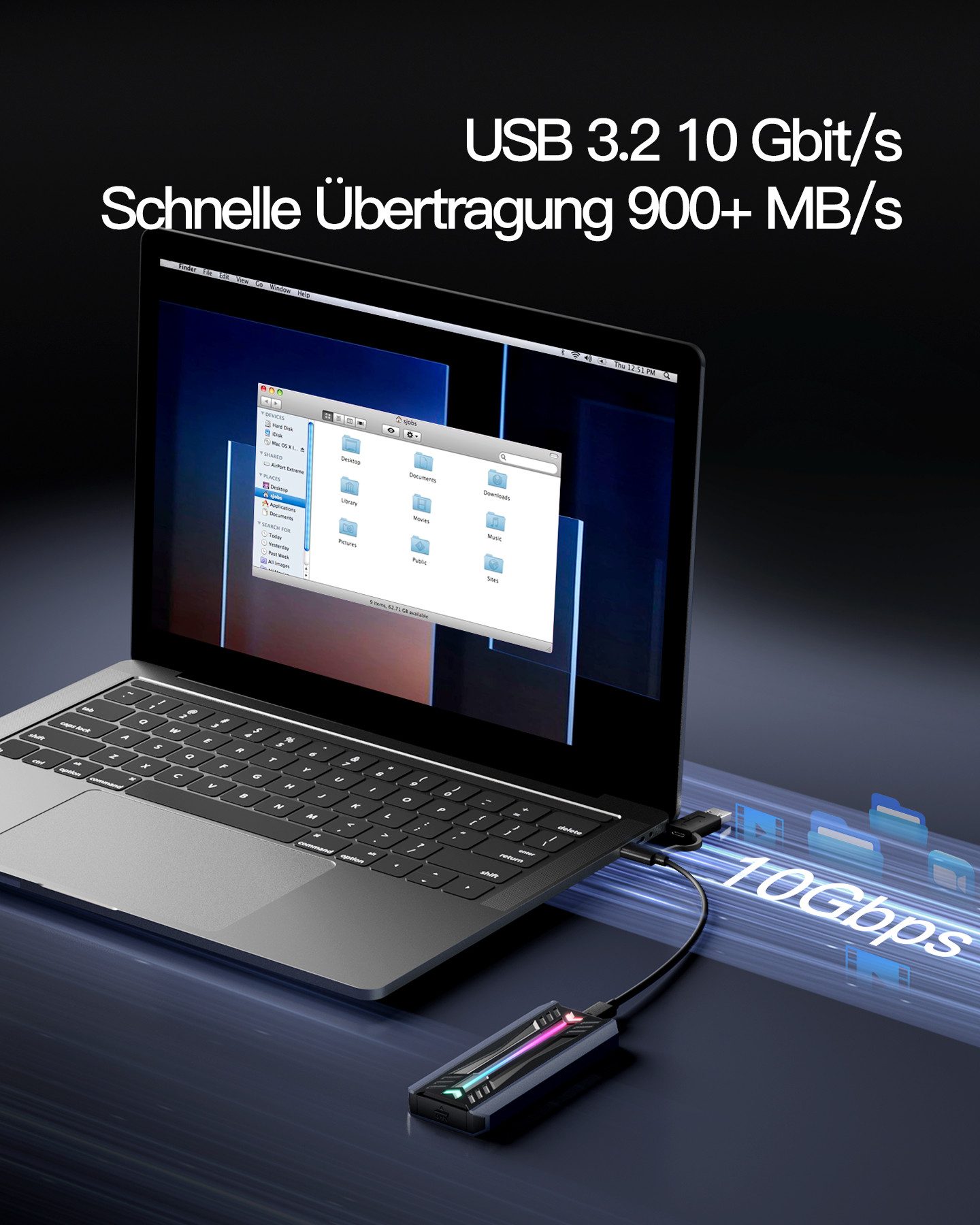 Inateck Festplatten-Gehäuse RGB M.2 NVMe SATA SSD Gehäuse 10 Gbps, USB 3.2, unterstützt UASP Trim, für NVME/SATA SSDs 2230/2242/2260/2280(M Key)