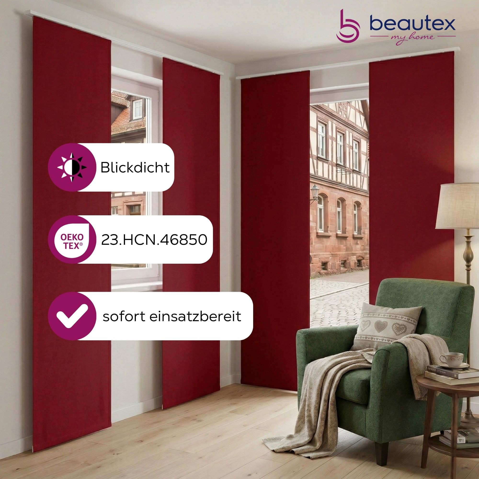 Beautex Verdunkelungsvorhang Blackout Schiebegardine blickdicht Maße 60x245 cm (1 St), blickdicht, verdunkelnd und lichtundurchlässig, inkl. Zubehör – Bild 2 von 5
