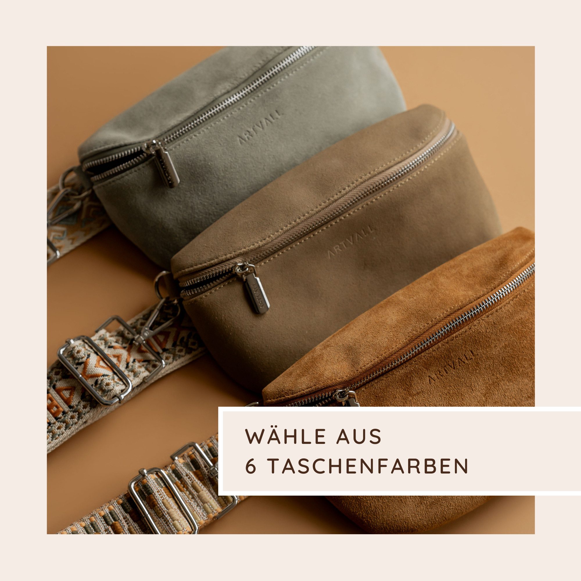 ARTVALL Umhängetasche Wildleder Handtasche Crossbody Bag (Tasche ohne Riemen, Inkl. Staubschutzbeutel), Crossbody Bag Wildleder modern funktional breit Braun