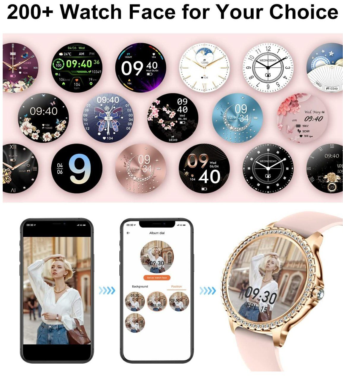 Rund Android Watch Lige Wasserdicht Smartwatch, Smart Telefonfunktion Damen Mit iOS