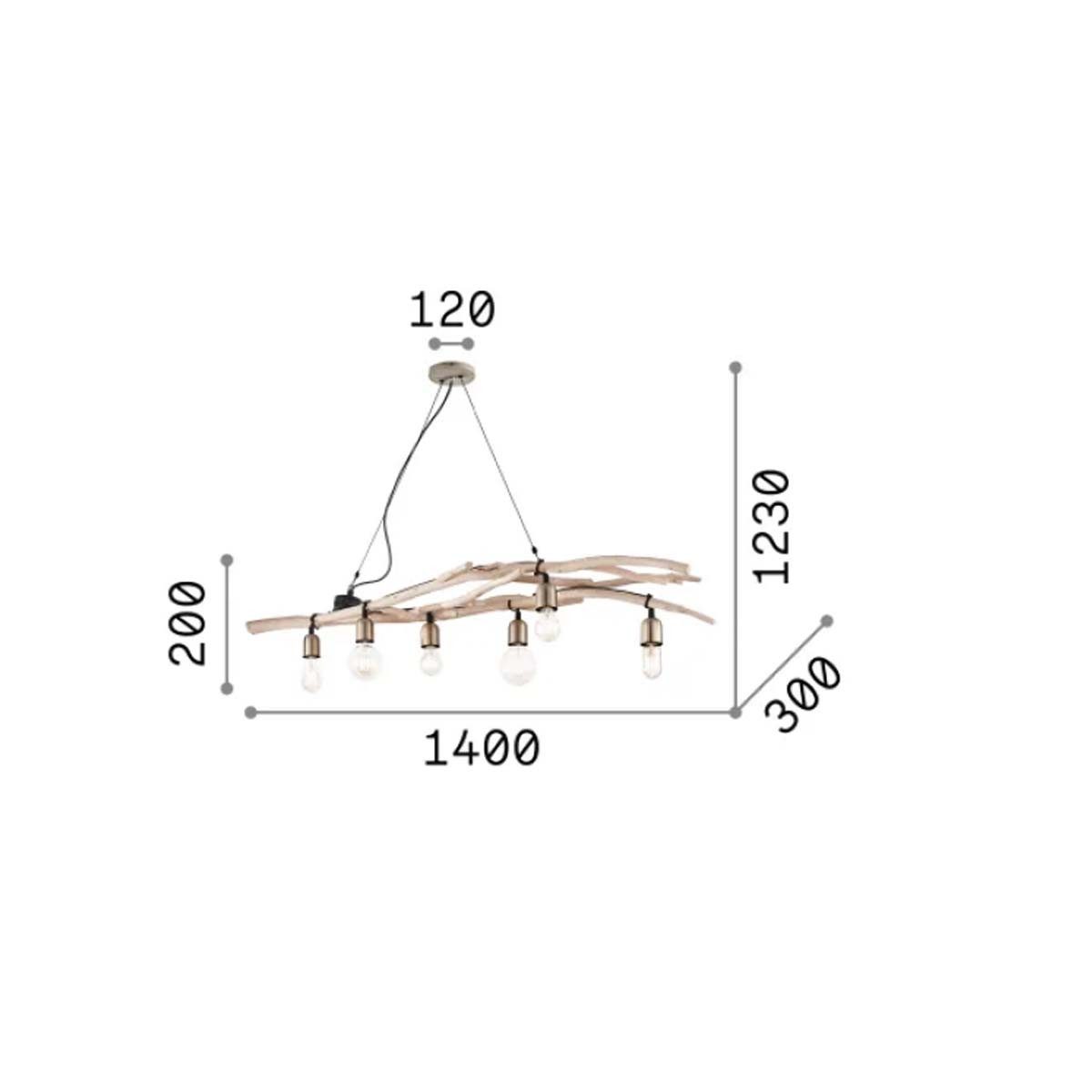 Ideal Lux Hängeleuchten Driftwood SP6 Holz-Pendelleuchte 6-flammig, 140 cm, E27 dimmbar, LED wechselbar, Hängeleuchte