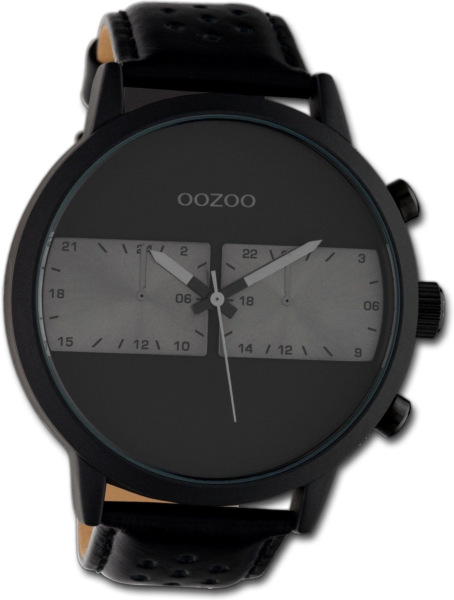 OOZOO Herrenuhr Quarzuhr Armbanduhr Timepieces, groß Lederarmband Oozoo schwarz, Herren (ca. rundes Gehäuse, extra 50mm)