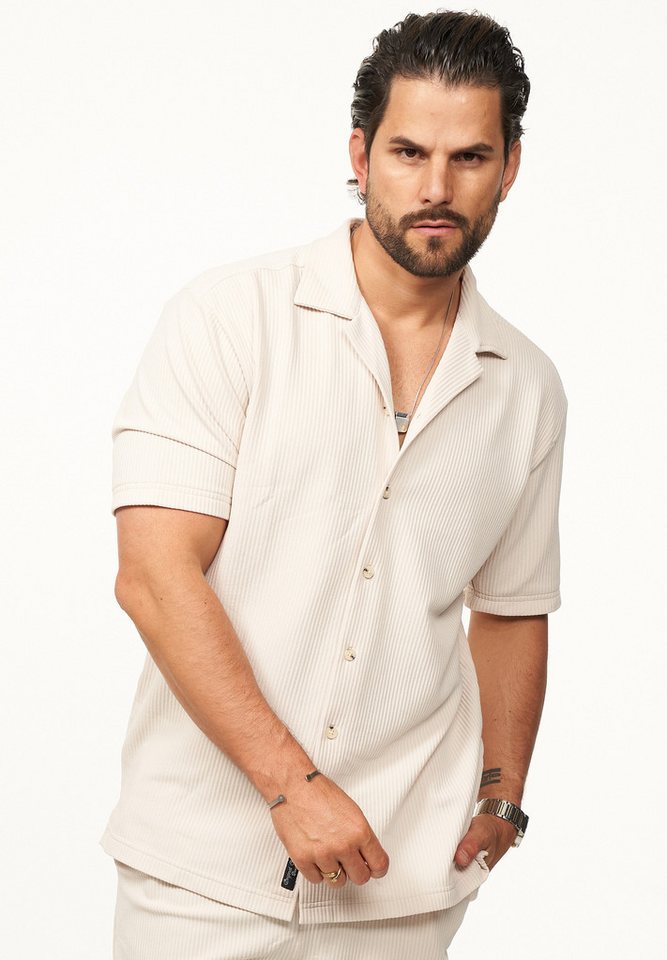CARISMA Kurzarmhemd mit Rippstruktur im Summer-Look für Herren Kurzarm Strick Polo-Hemd T-Shirt mit Streifenmuster