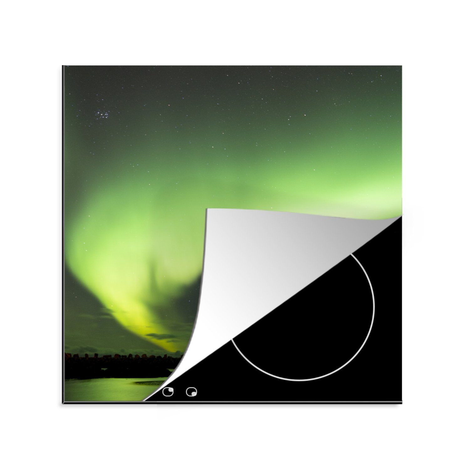 78x78 - (1 küche tlg), Vinyl, Grün Herdblende-/Abdeckplatte Nordlichter cm, für Norwegen, Ceranfeldabdeckung, Arbeitsplatte MuchoWow -