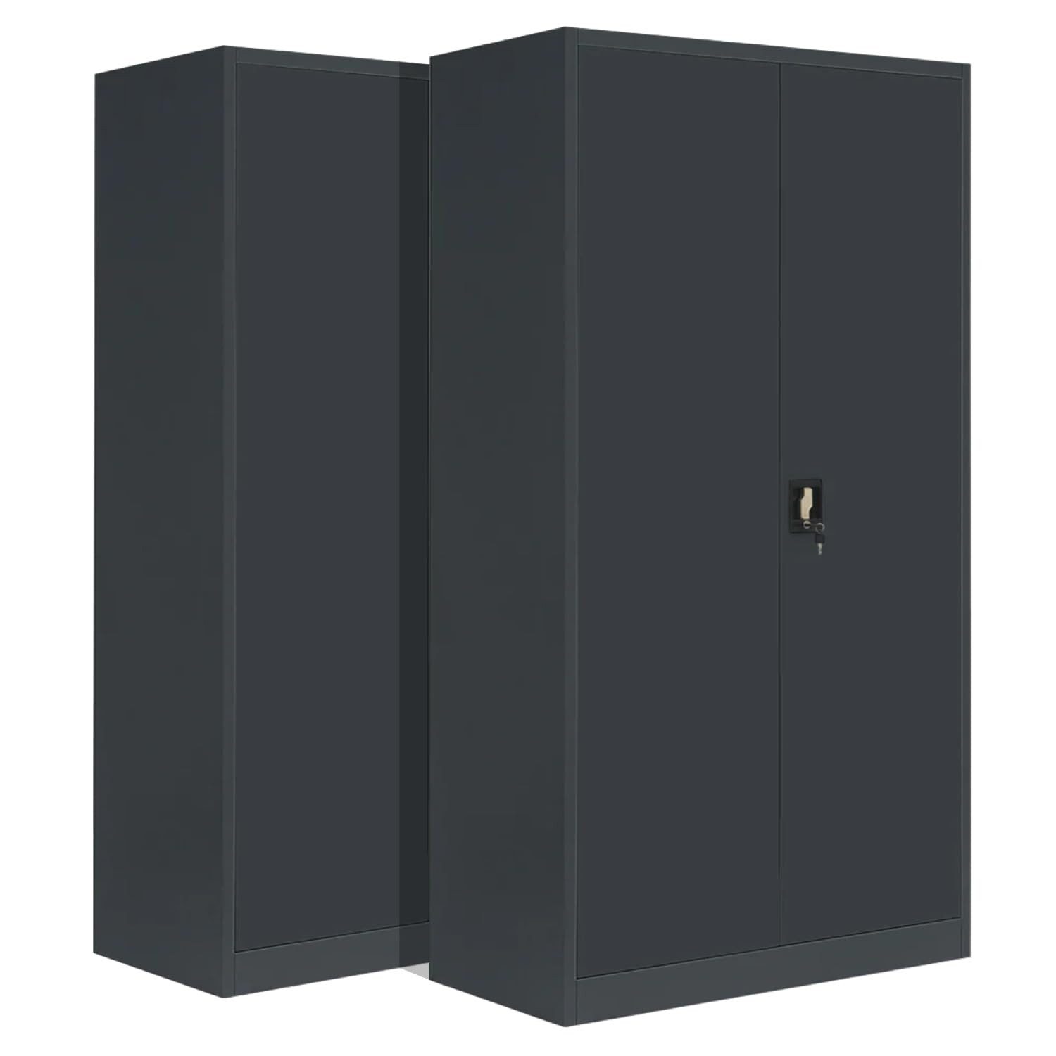 LagerZwei Aktenschrank Stahlschrank 195x100x50 cm (Packung, 2-St., 2er-Set) 3-fach verriegelt, 4 Böden, bis 60 Ordner, Flügeltüren 130°