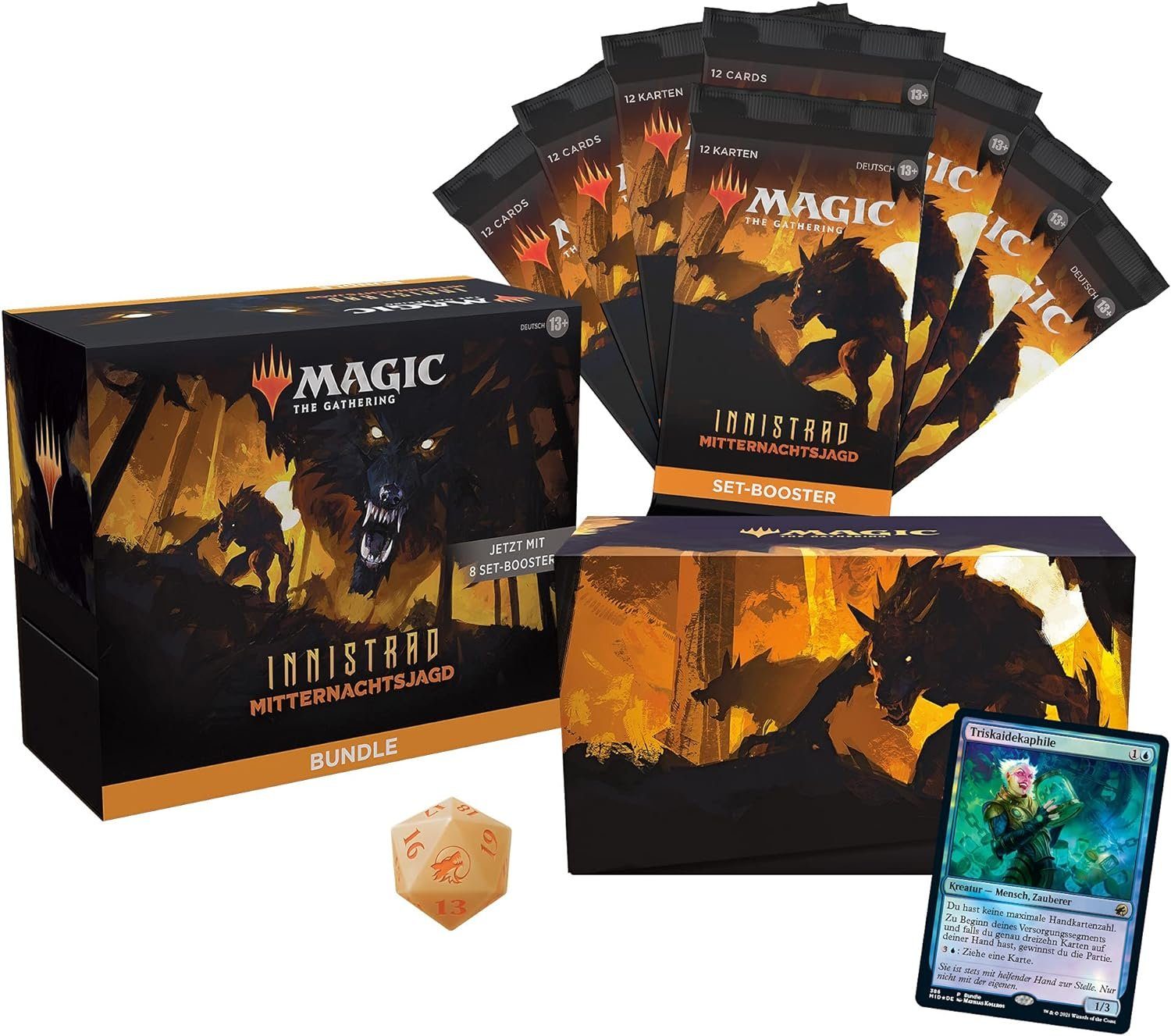 Magic the Gathering Sammelkarte Innistrad: Mitternachtsjagd Bundle 8 Set-Booster + Zubehör Deutsch