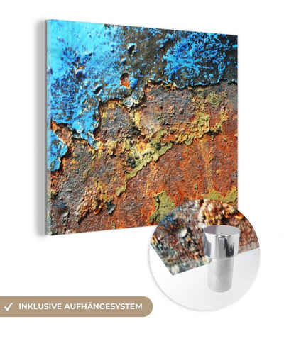 MuchoWow Acrylglasbild Rost - Metall - Eisen - Industrie, (1 St), Dekorative Bild für Küche & Wohnzimmer auf Glas