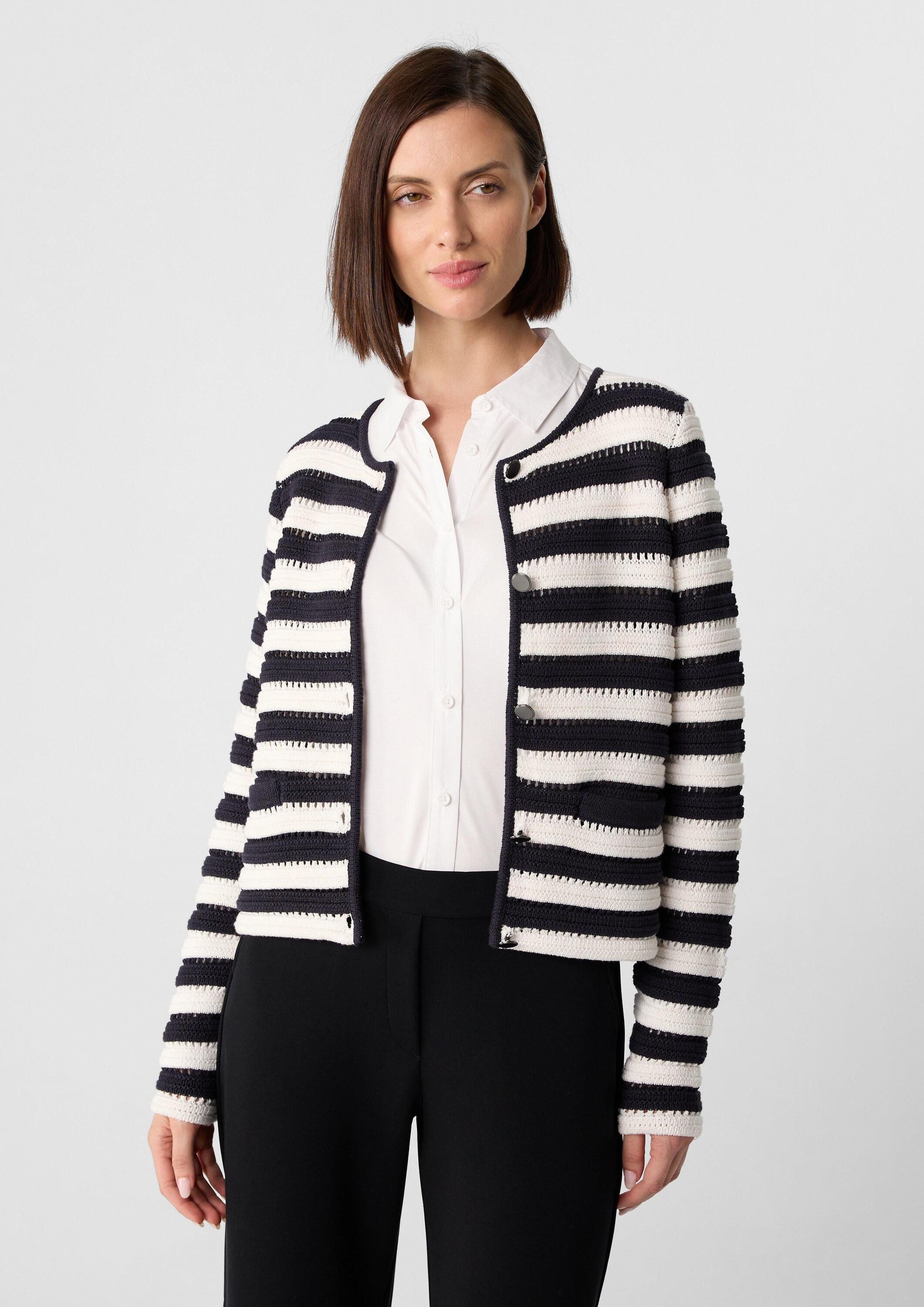 comma Cardigan Strickjacke Kurzer Cardigan mit Strukturmuster und Leistentaschen