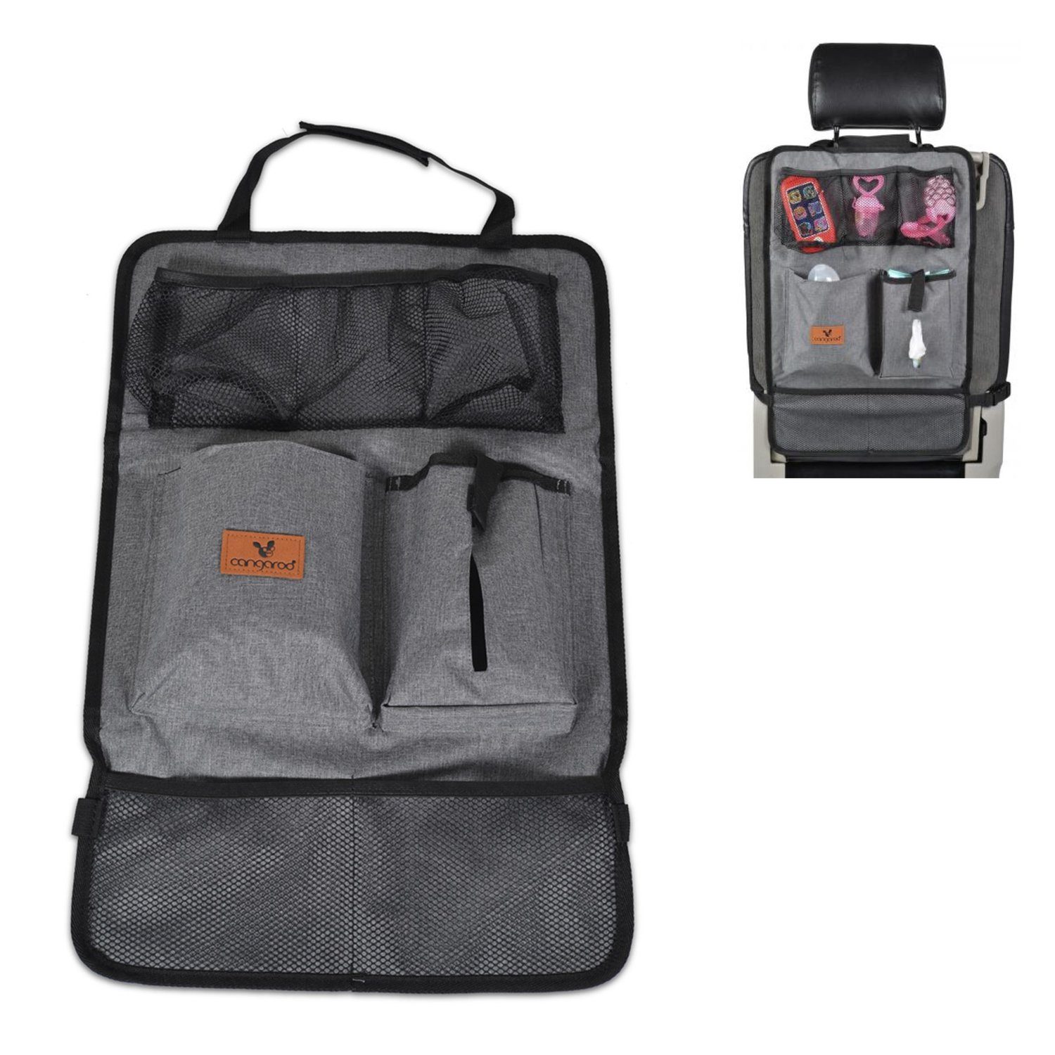 Auto grau für Cangaroo mit Taschen Organizer Taschen (1-tlg), Auto-Rückenlehnentasche Reise Rückenlehnenschutz mit Organizer